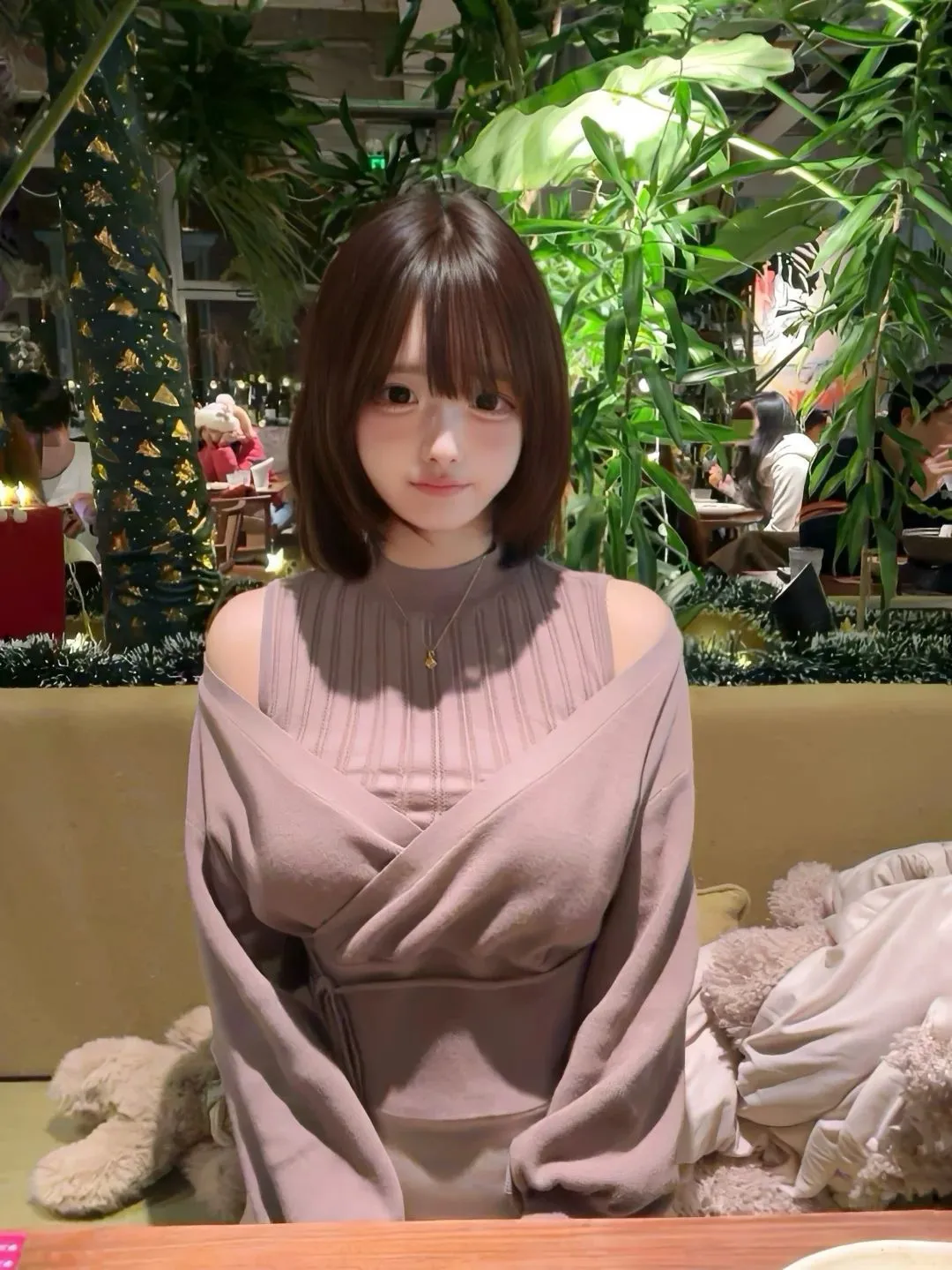 Off-shoulder fake two-piece sweater