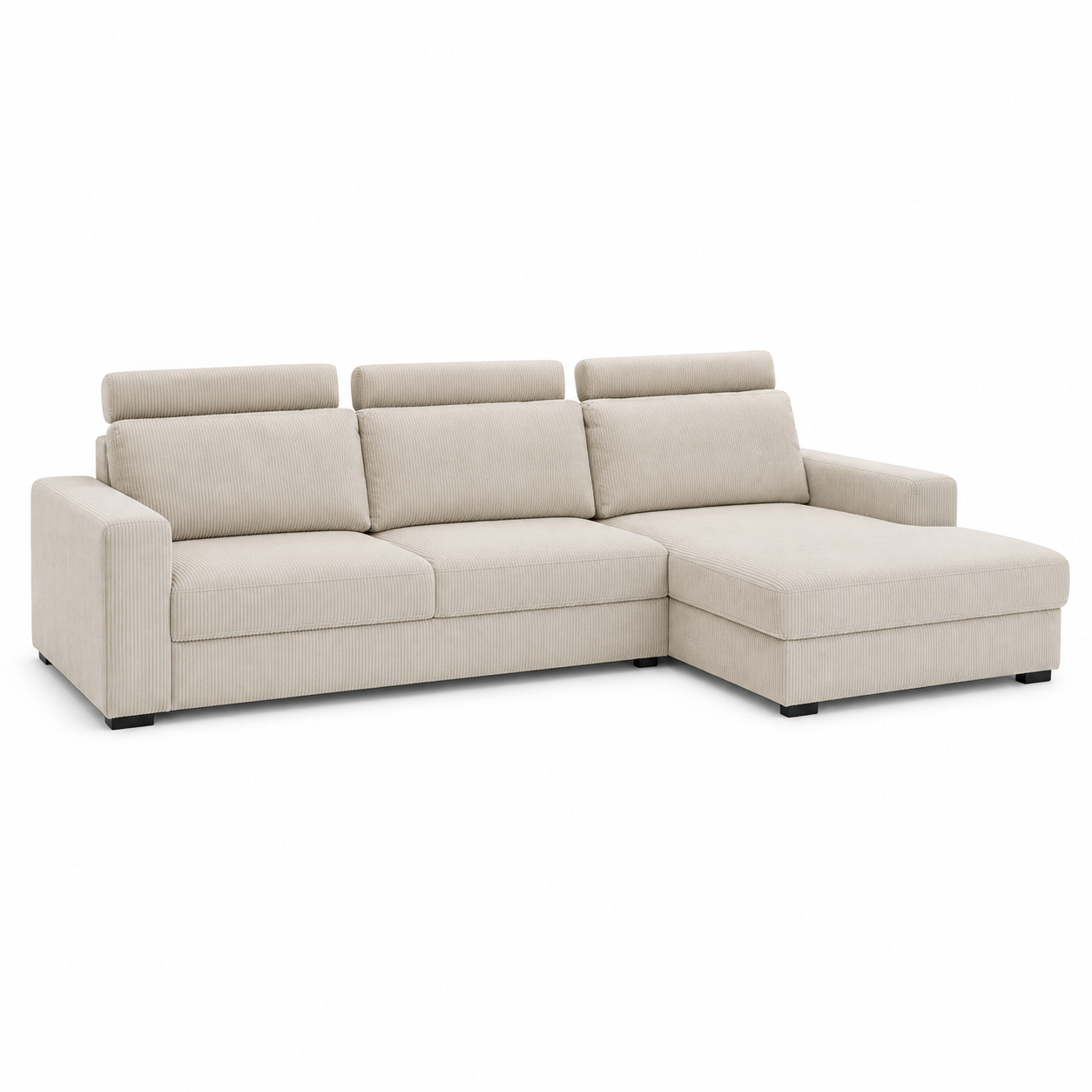 Modernes Ecksofa in Creme Cord mit Bettkasten und Kopfteilverstellung 285x185 cm-Heimvista