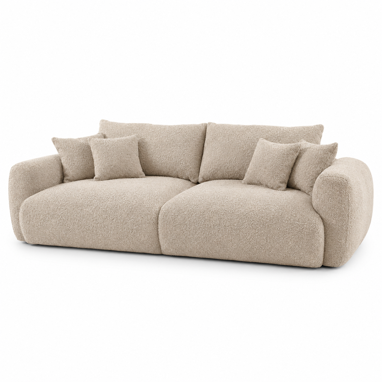 Großes Big Sofa in Sandbeige Bouclé mit tiefem Sitzkomfort 240 cm