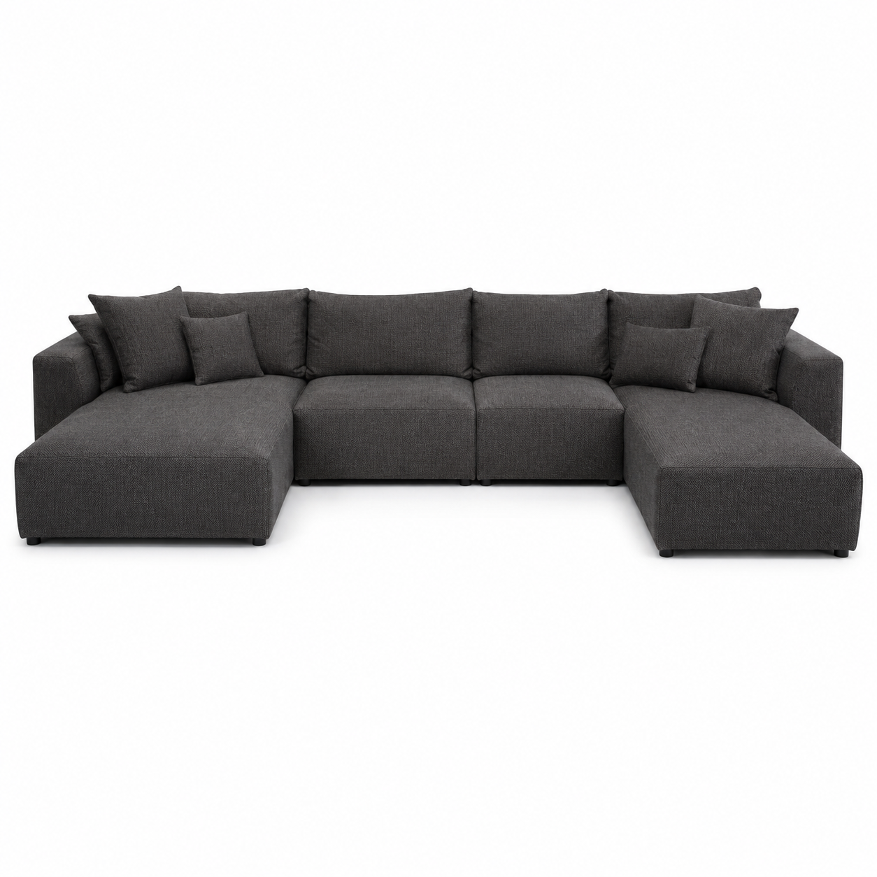 Modulares U-Sofa in Anthrazit mit Ottomane links und Stauraum 330x210 cm