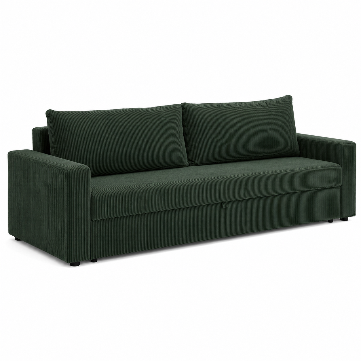 Schlafsofa in Dunkelgrün Cord mit Bettkasten und Rückenkissen 247 cm
