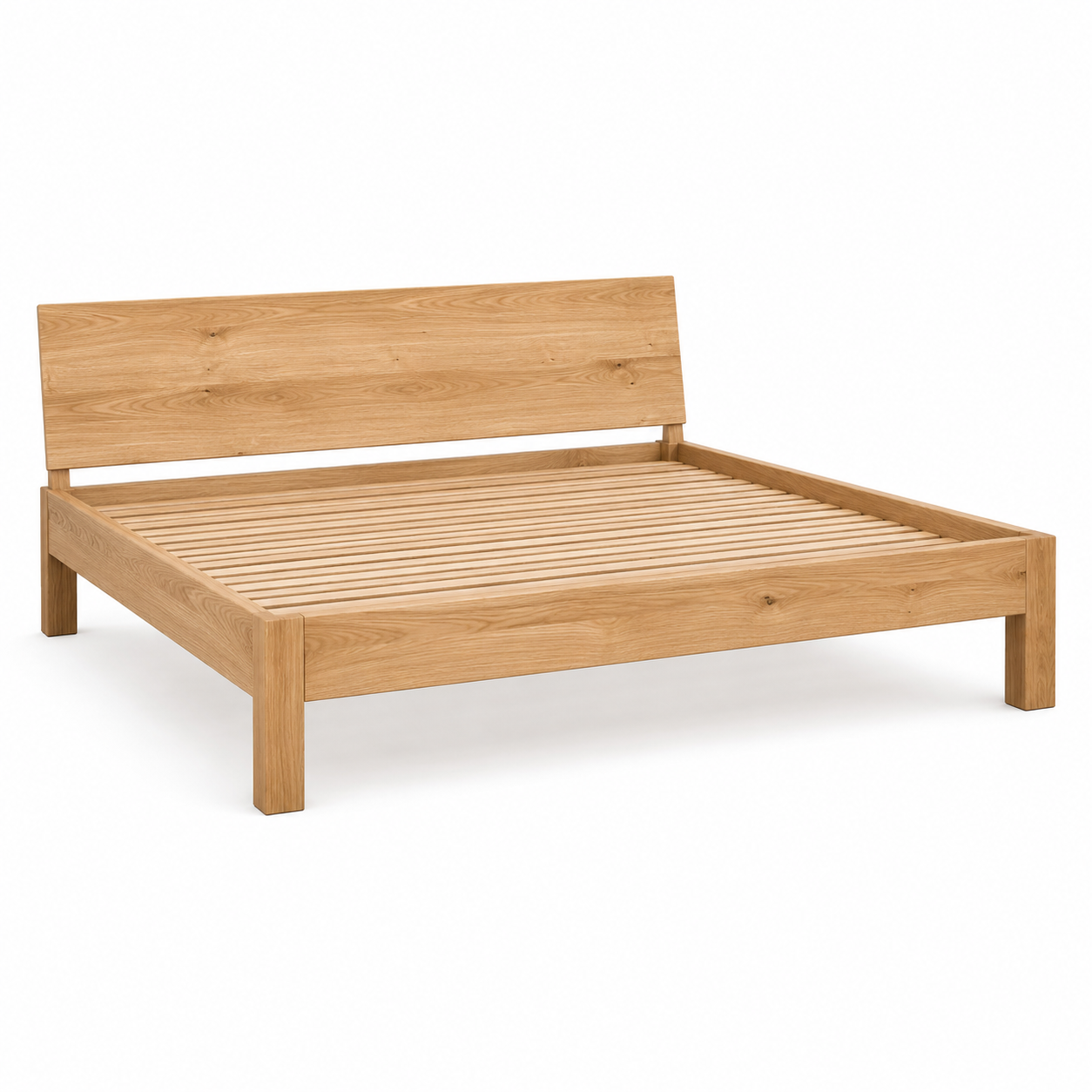 Massivholz Bett Eiche Natur mit ruhigem Rahmen 180x200 cm