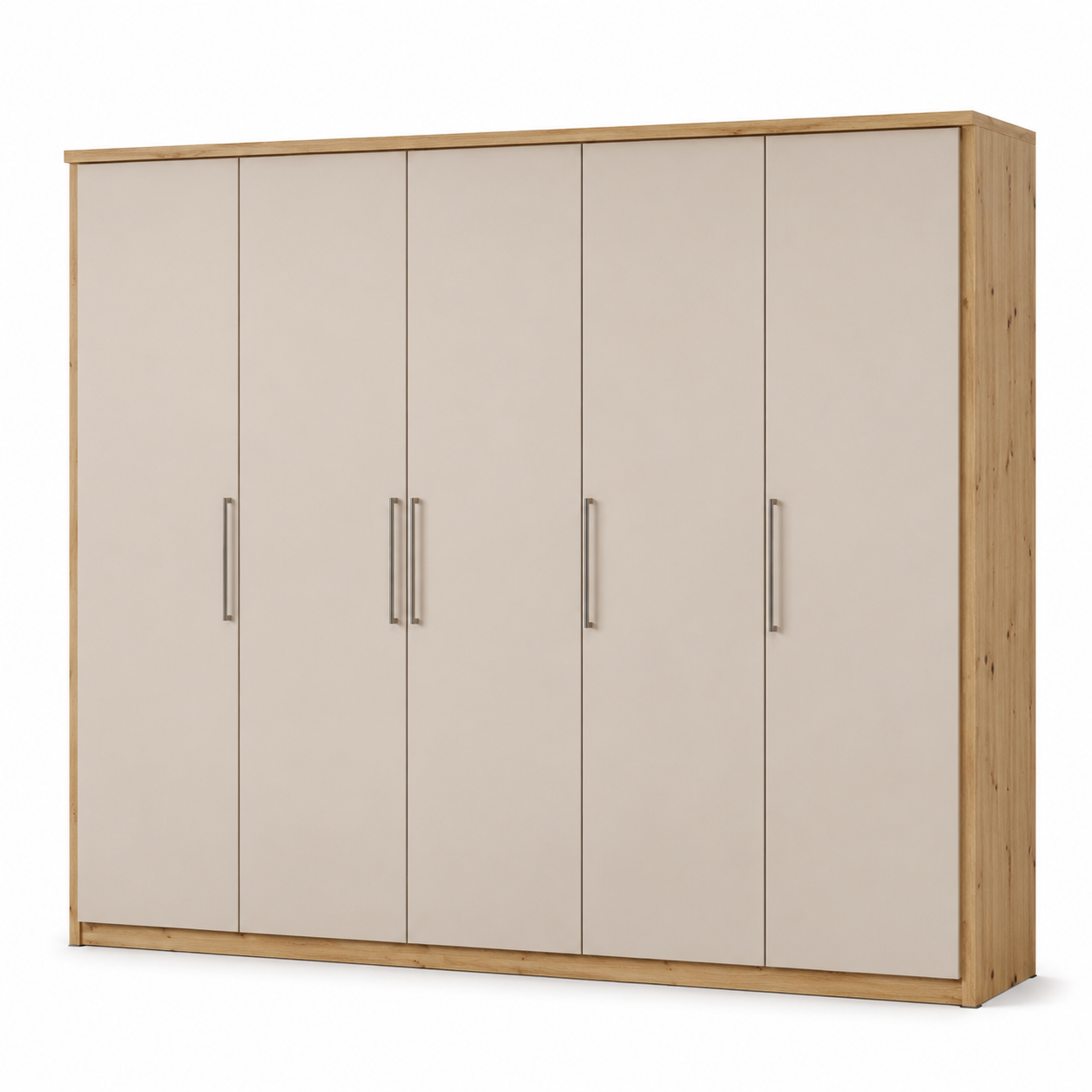 Drehtürenschrank Eiche Artisan mit Kaschmir Fronten 225x210 cm-Heimvista