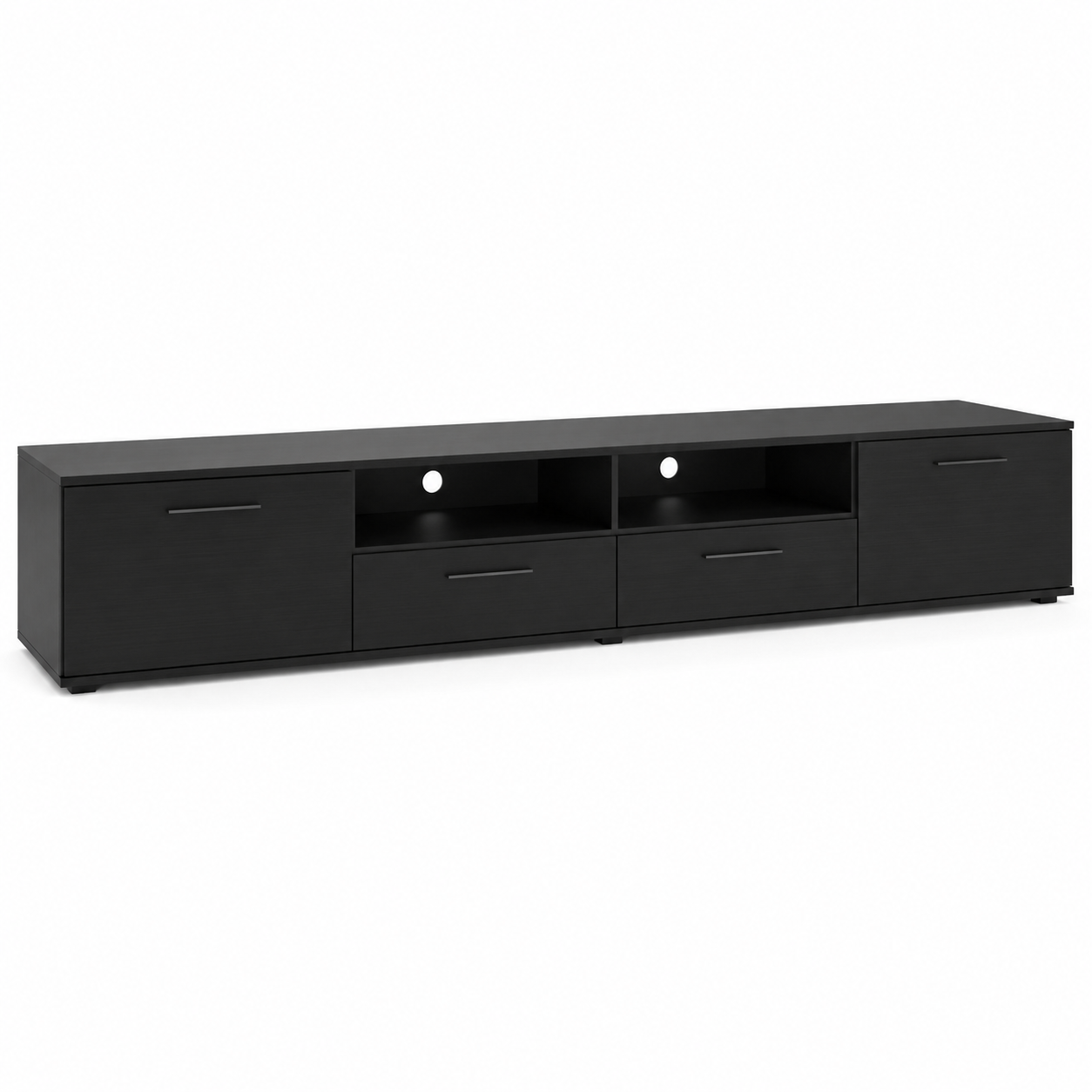 Breites Medien Lowboard Schwarz mit Kabeldurchlass 240x40 cm