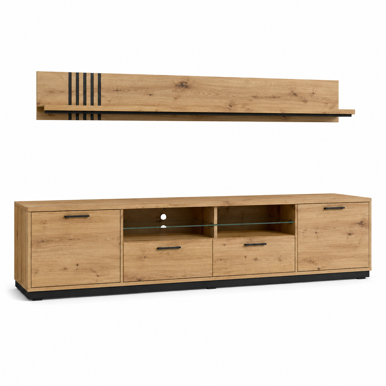 TV-Möbel Set Eiche Artisan mit Wandregal 260 cm-Heimvista