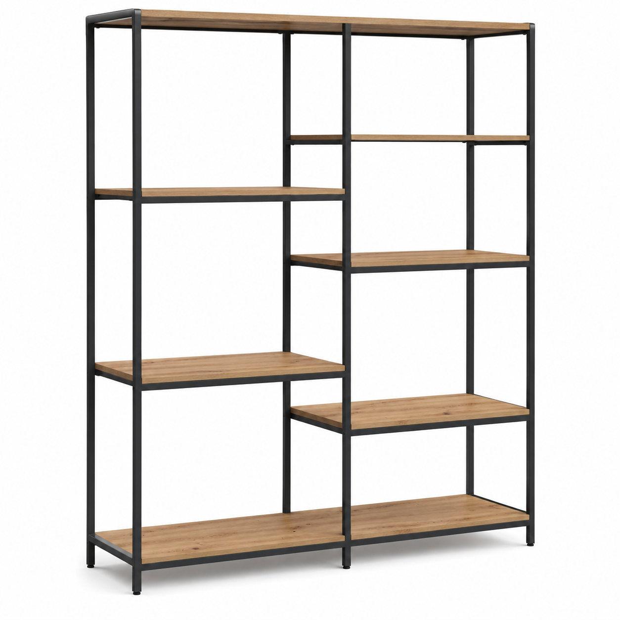 Offenes Raumteiler Regal Schwarz Metall Eiche 160x180 cm
