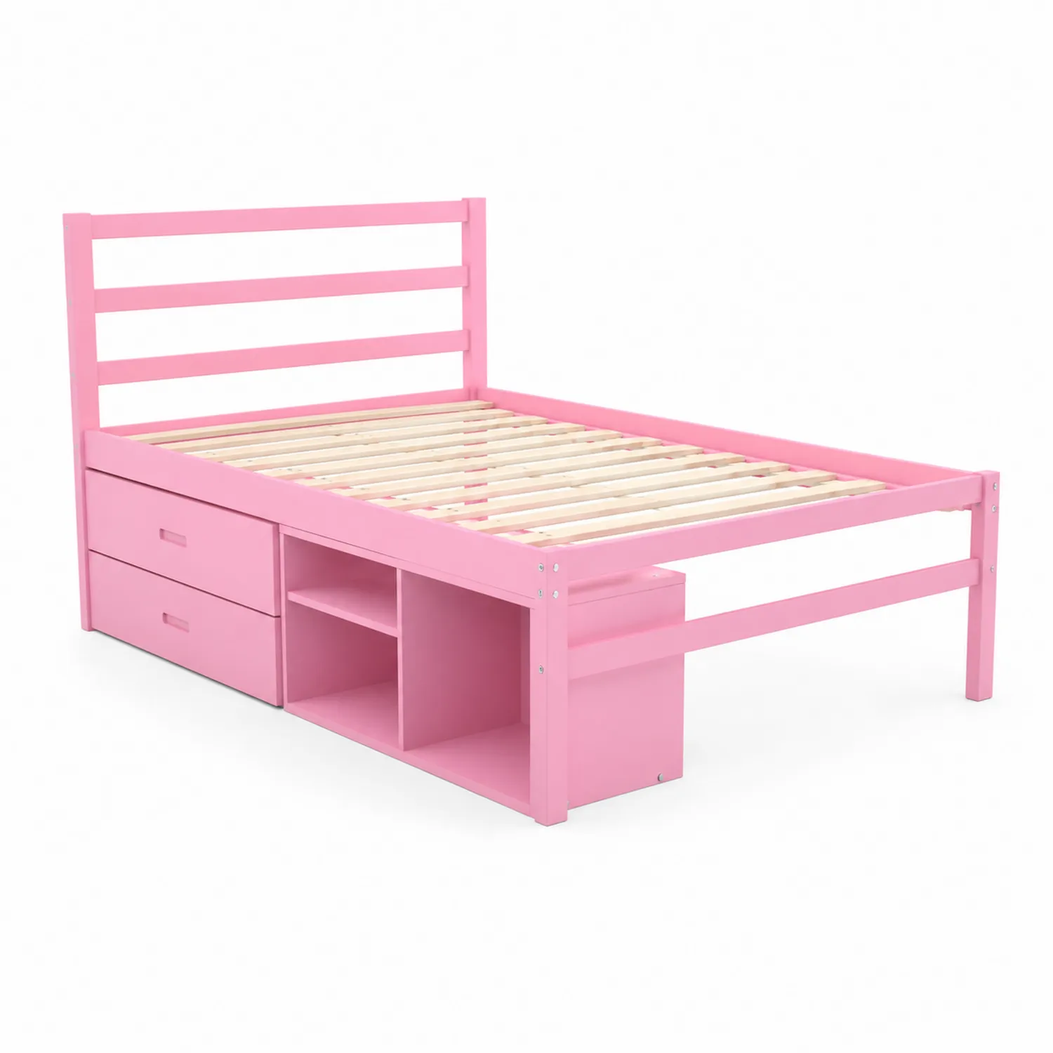 Einzelbett aus Holz mit Schubladen und Stauraum in Rosa-Mivterra
