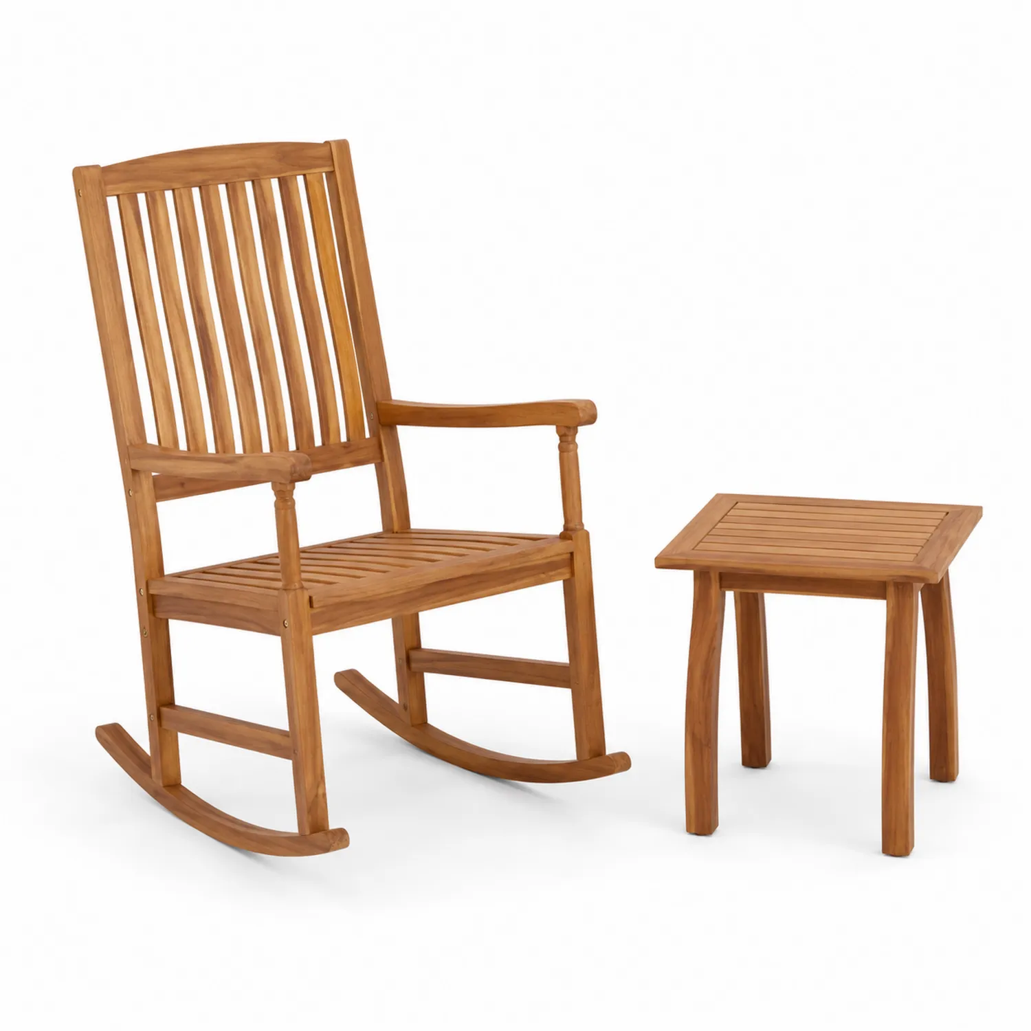 Teakholz Schaukelstuhl-Set mit Beistelltisch-Mivterra