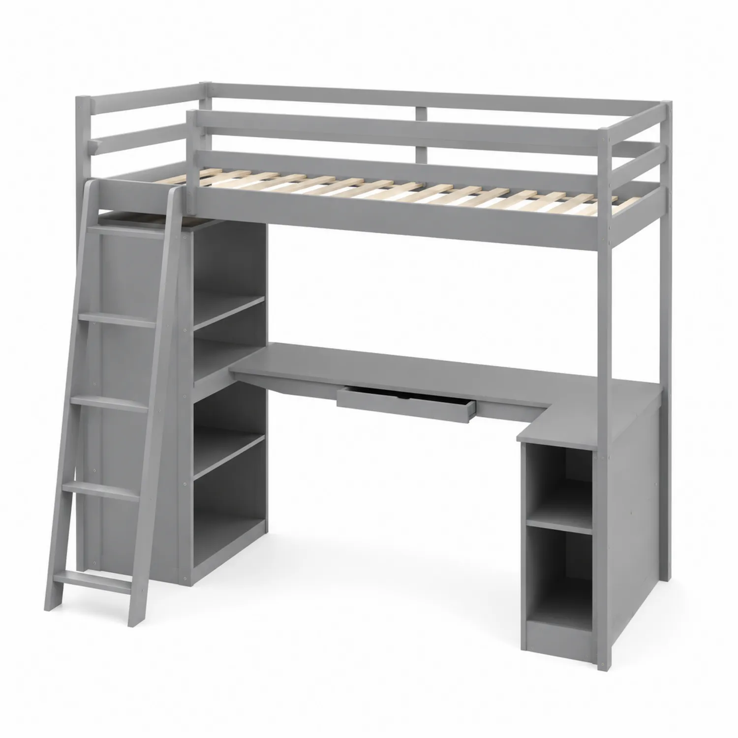 Hochbett mit Stauraum Holz Grau-Mivterra