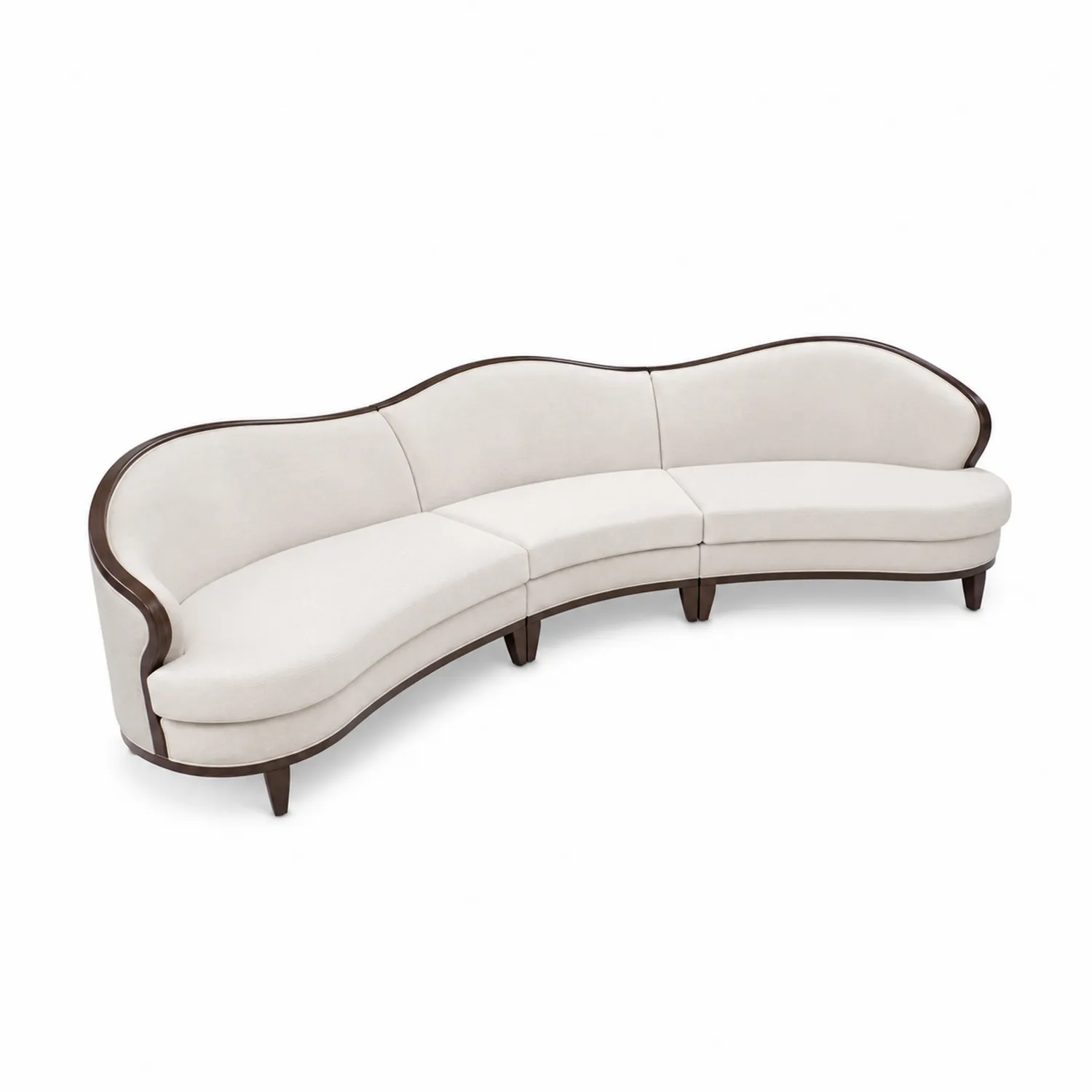 Gebogenes Sofa aus Holz und Stoff, 300 cm, Beige-Mivterra