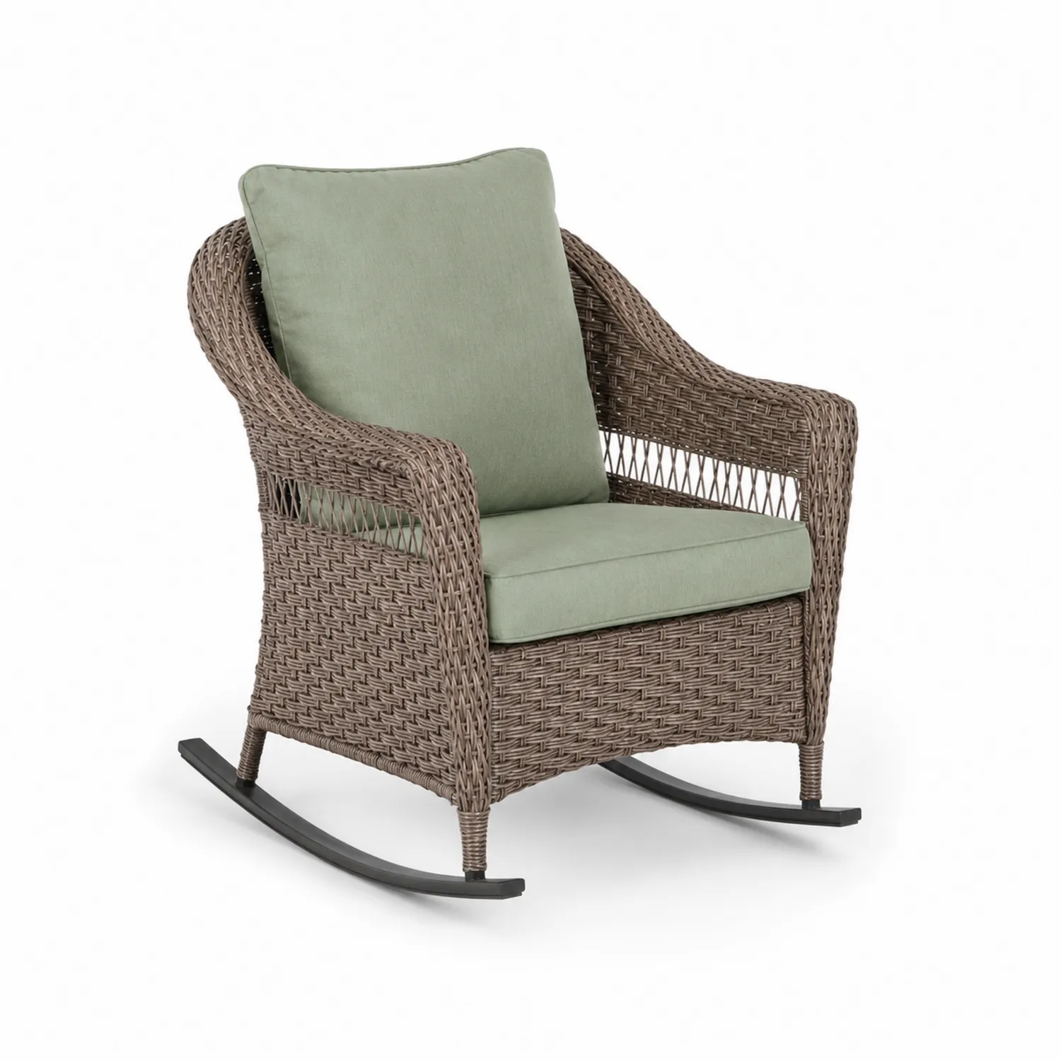 Schaukelstuhl aus Polyrattan mit Kissen Braun/Olivgrün-Mivterra