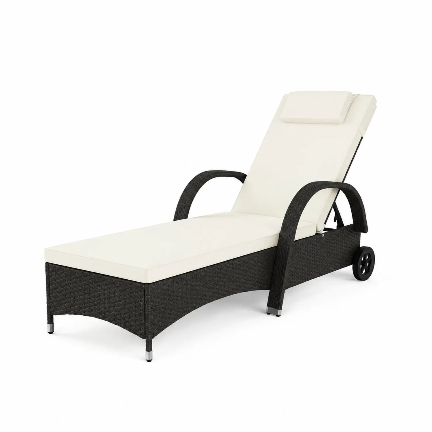 Rattan Outdoor Liegestuhl mit Kissen Schwarz/Cremeweiß 195 cm-Mivterra