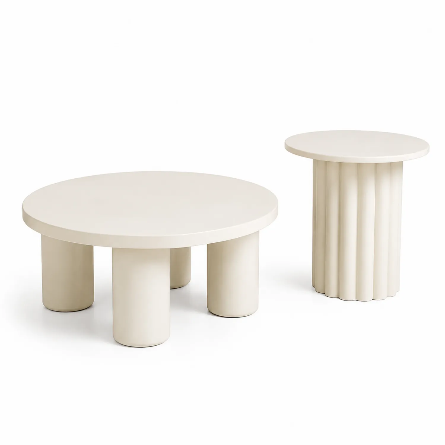 Rundes Couchtisch-Set Holzwerkstoff Creme 80/60 cm-Mivterra