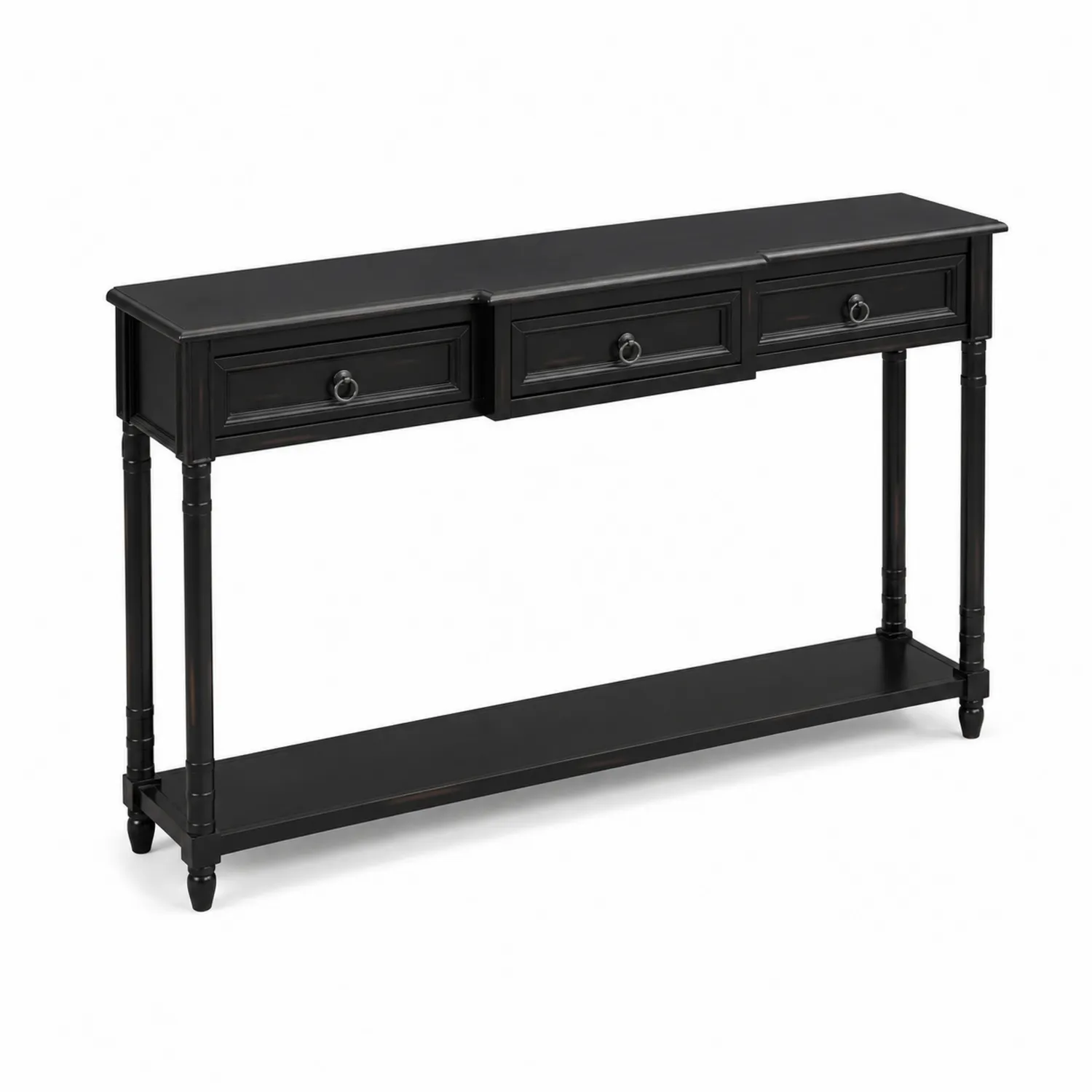 Konsolentisch Schwarz Holz mit drei Schubladen 120x30x80cm-Mivterra