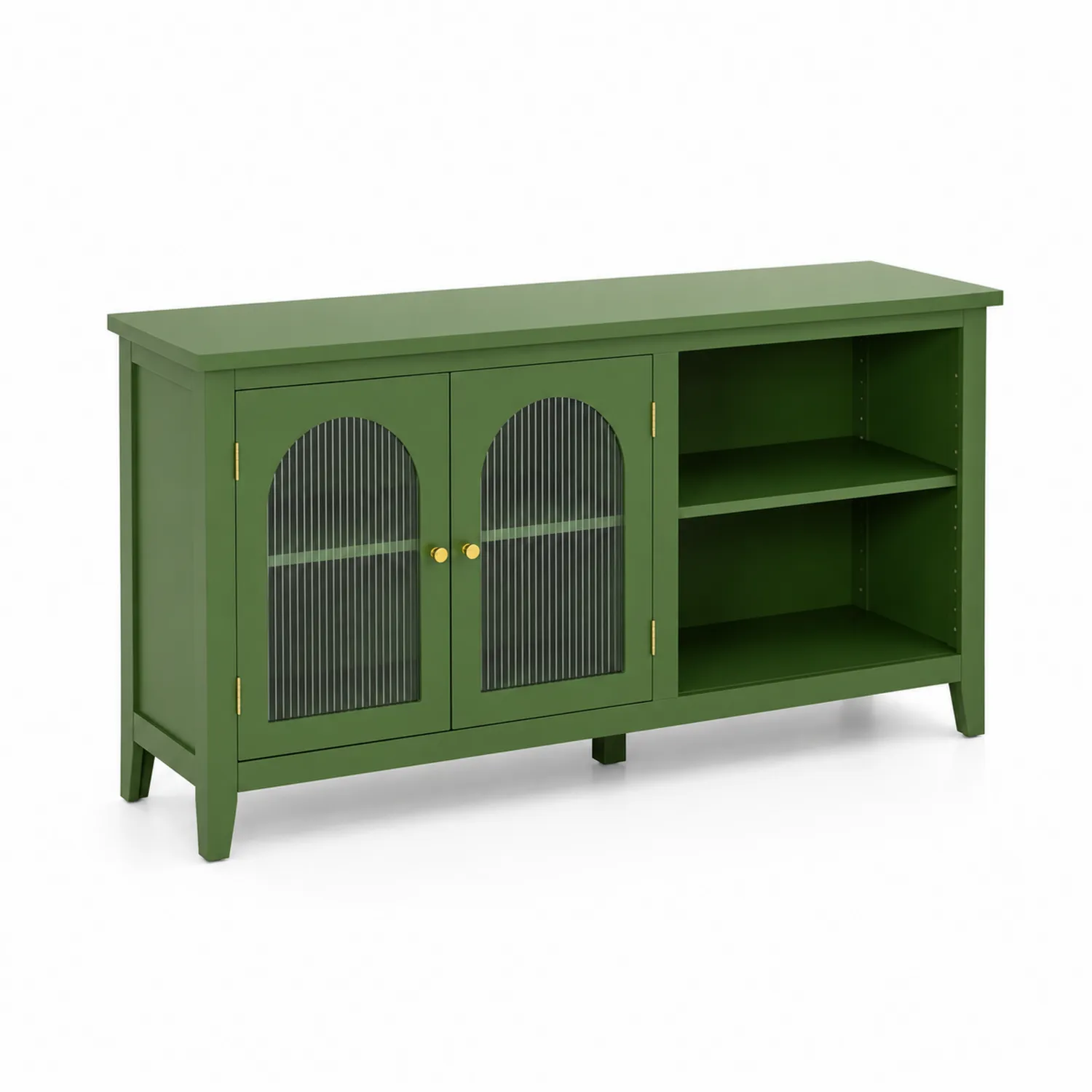 Fernsehschrank mit geriffeltem Glas und Regalen aus MDF Grün 120x40x80 cm-Mivterra