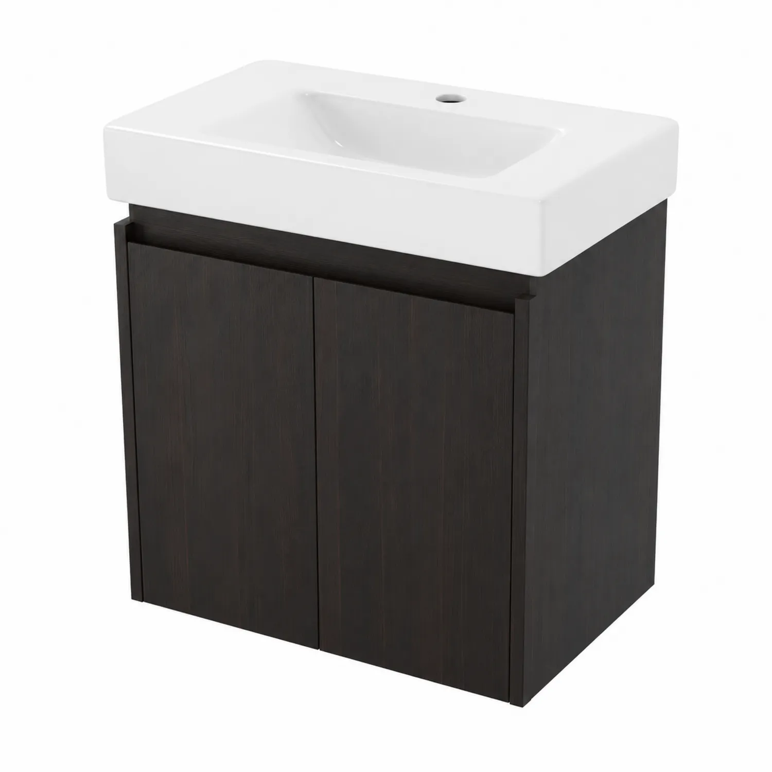 Waschtischset aus Keramik und Holz 60x40x85 cm Weiß/Dunkelbraun-Mivterra