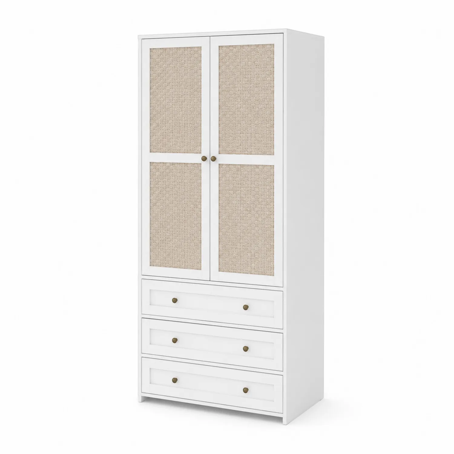 Kleiderschrank mit Rattangeflecht-Türen Weiß 200x80x50 cm-Mivterra
