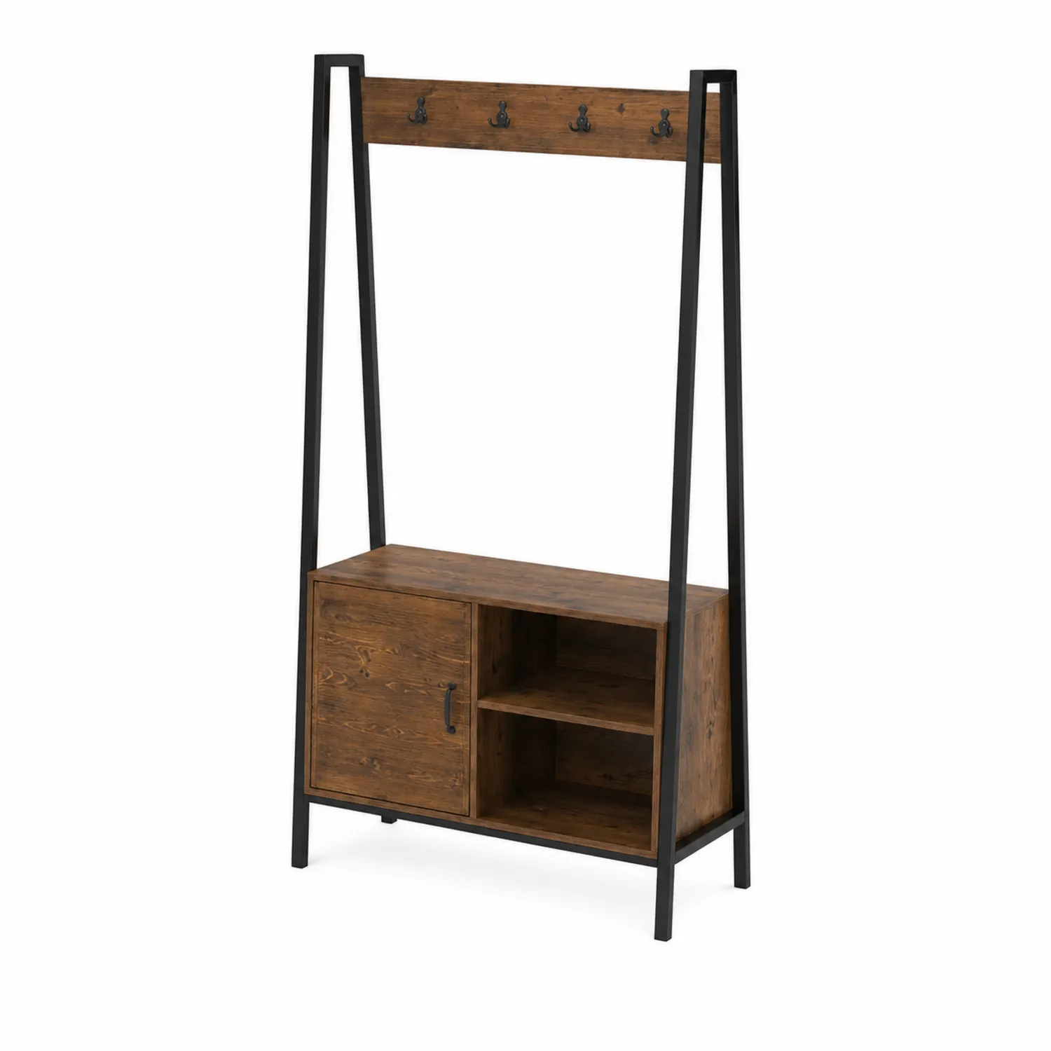 Garderobenständer aus Holz und Metall mit Schrank Braun 180cm-Mivterra
