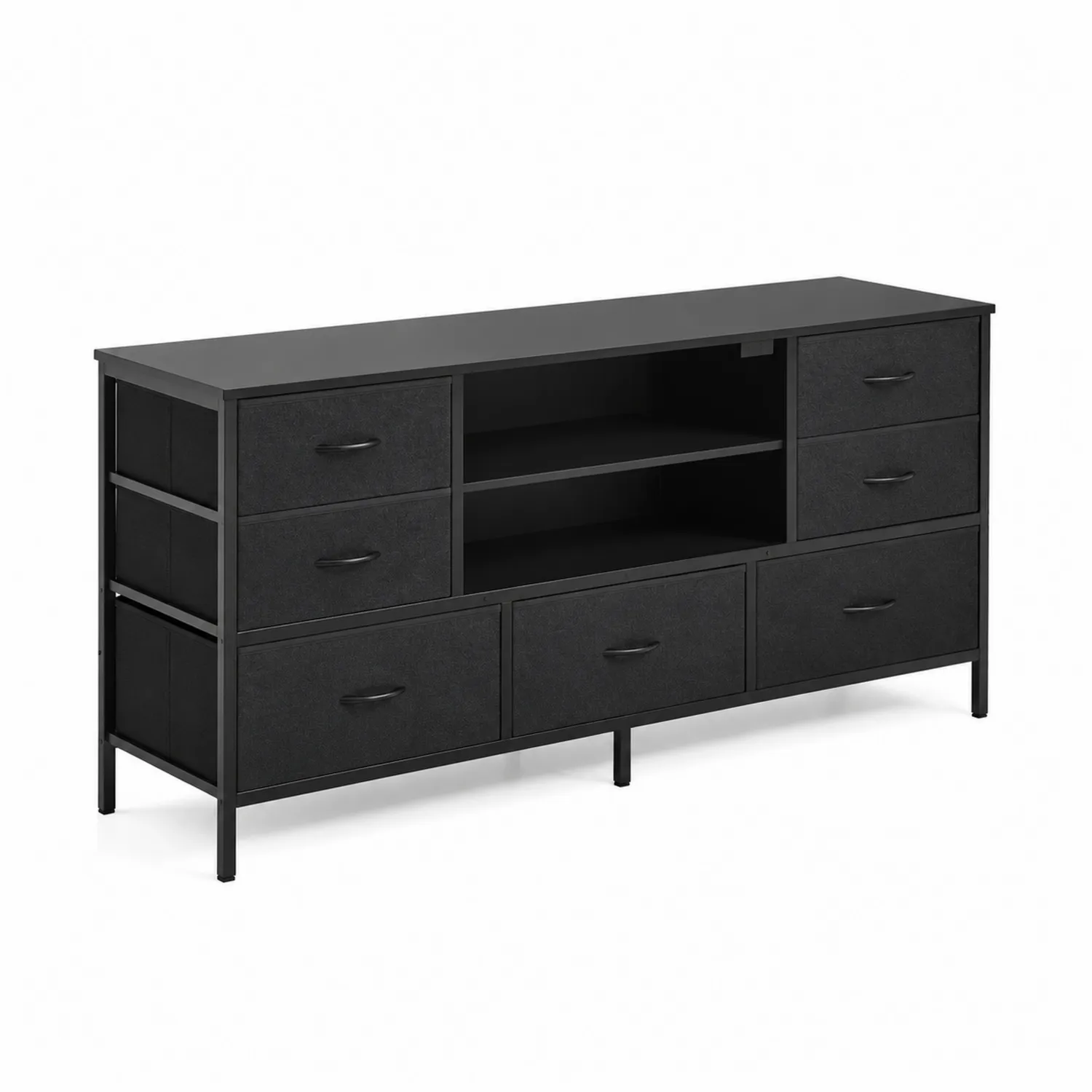 Schwarzer TV-Schrank aus MDF und Stahl mit 8 Schubladen, 120 cm-Mivterra