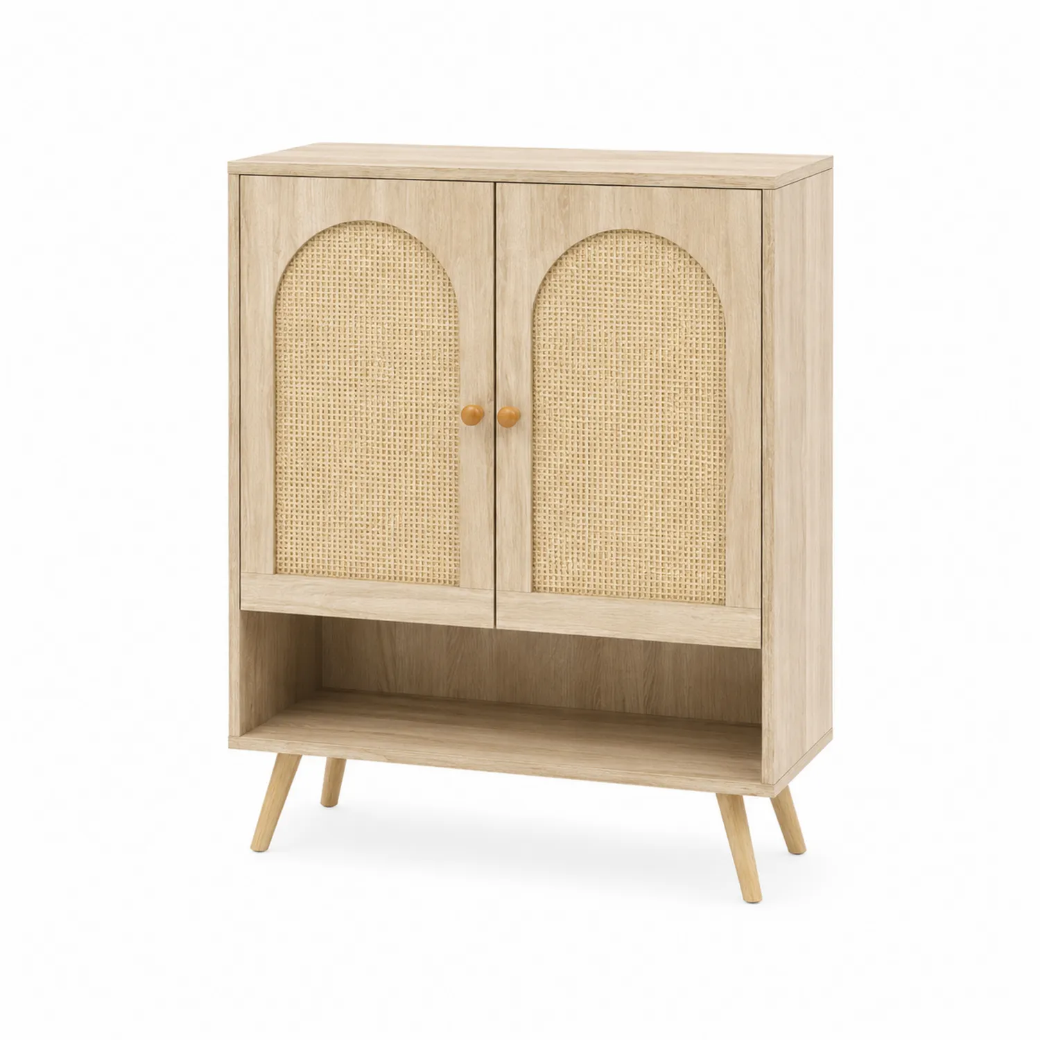Schuhschrank aus MDF-Holz und Rattangeflecht 80x90x35cm Natur-Mivterra