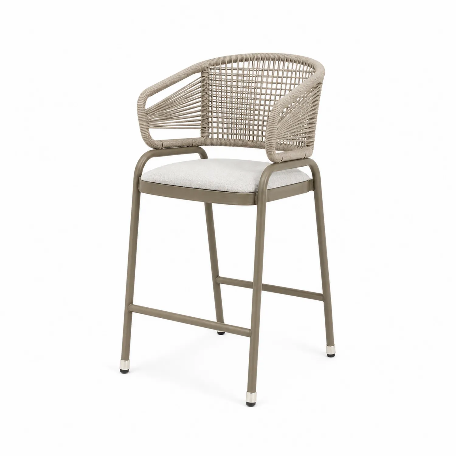 Barhocker mit Seilgeflecht und Stahlrahmen, Beige, Höhe 100 cm-Mivterra