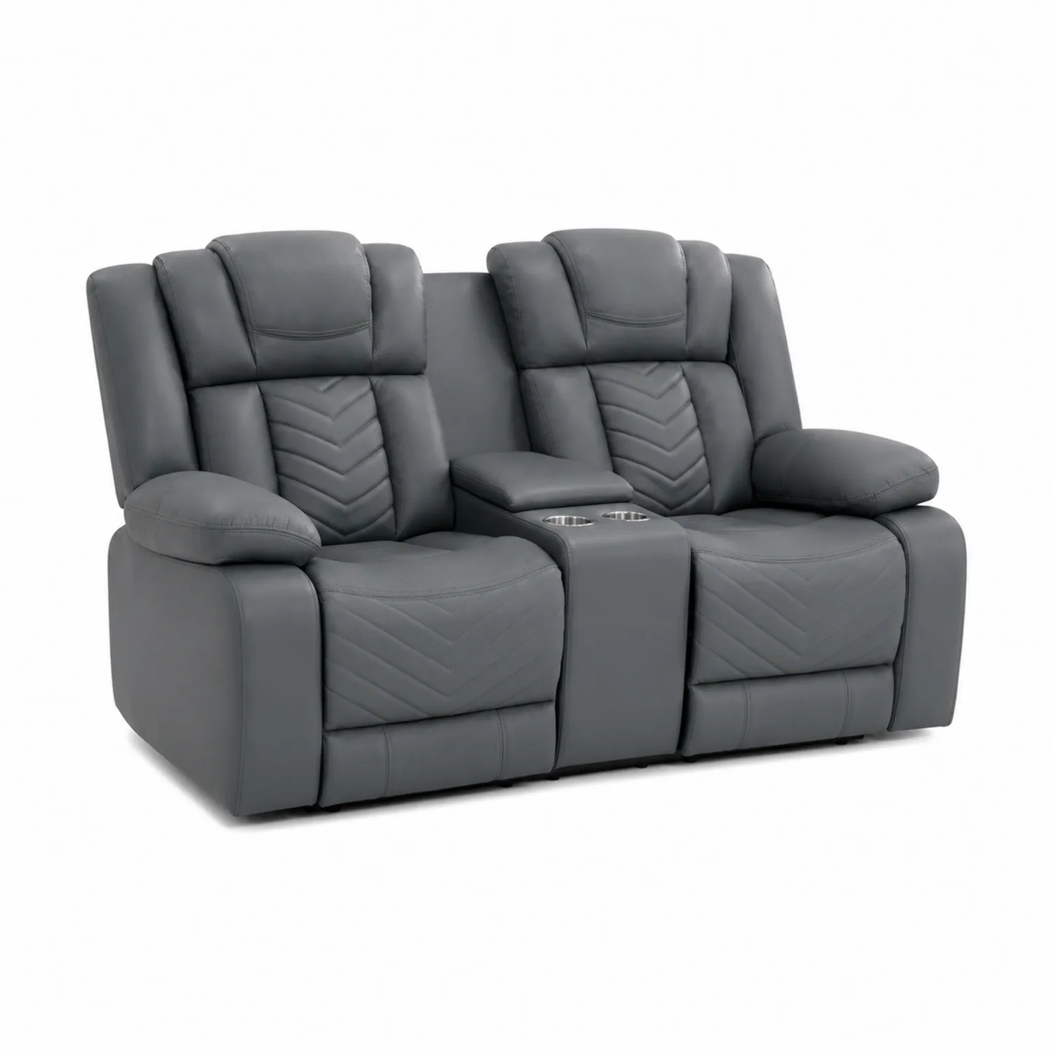 2-Sitzer Sofa aus Kunstleder mit Becherhalter in Dunkelgrau-Mivterra