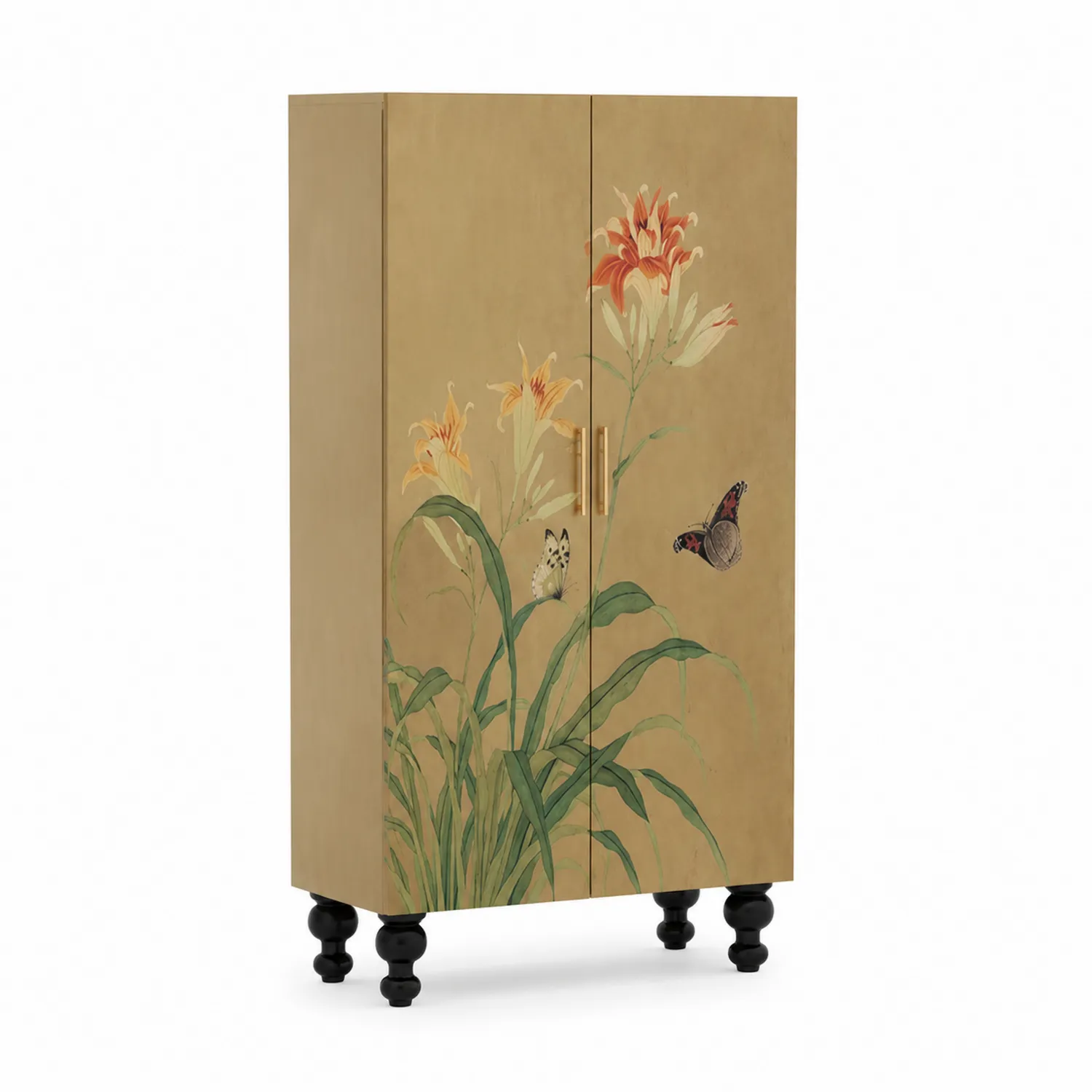 MDF Schrank mit Blumendruck, Beige-Mivterra