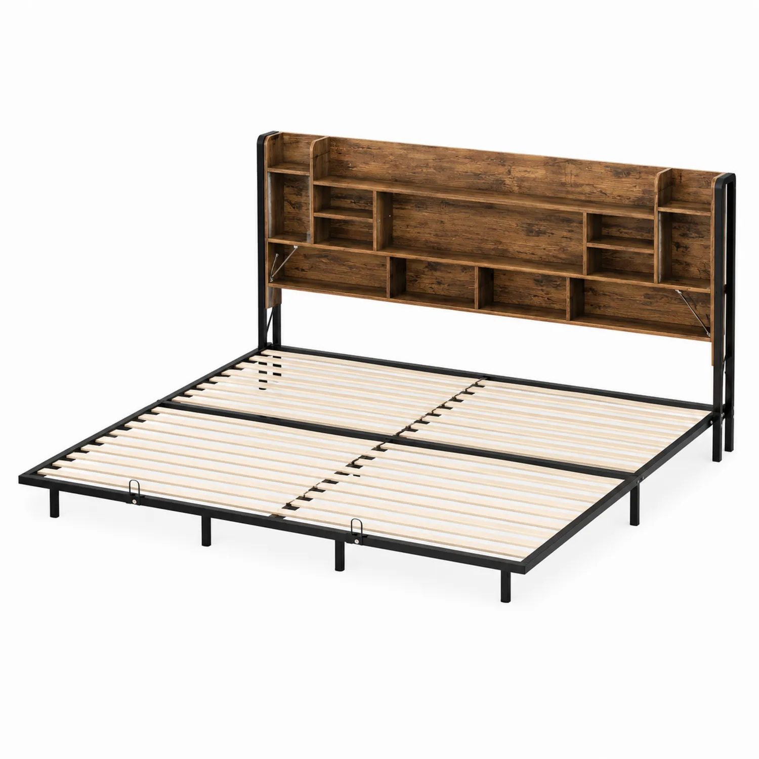 Metall-Doppelbett mit Regalkopfteil 200x180 cm Braun/Schwarz-Mivterra
