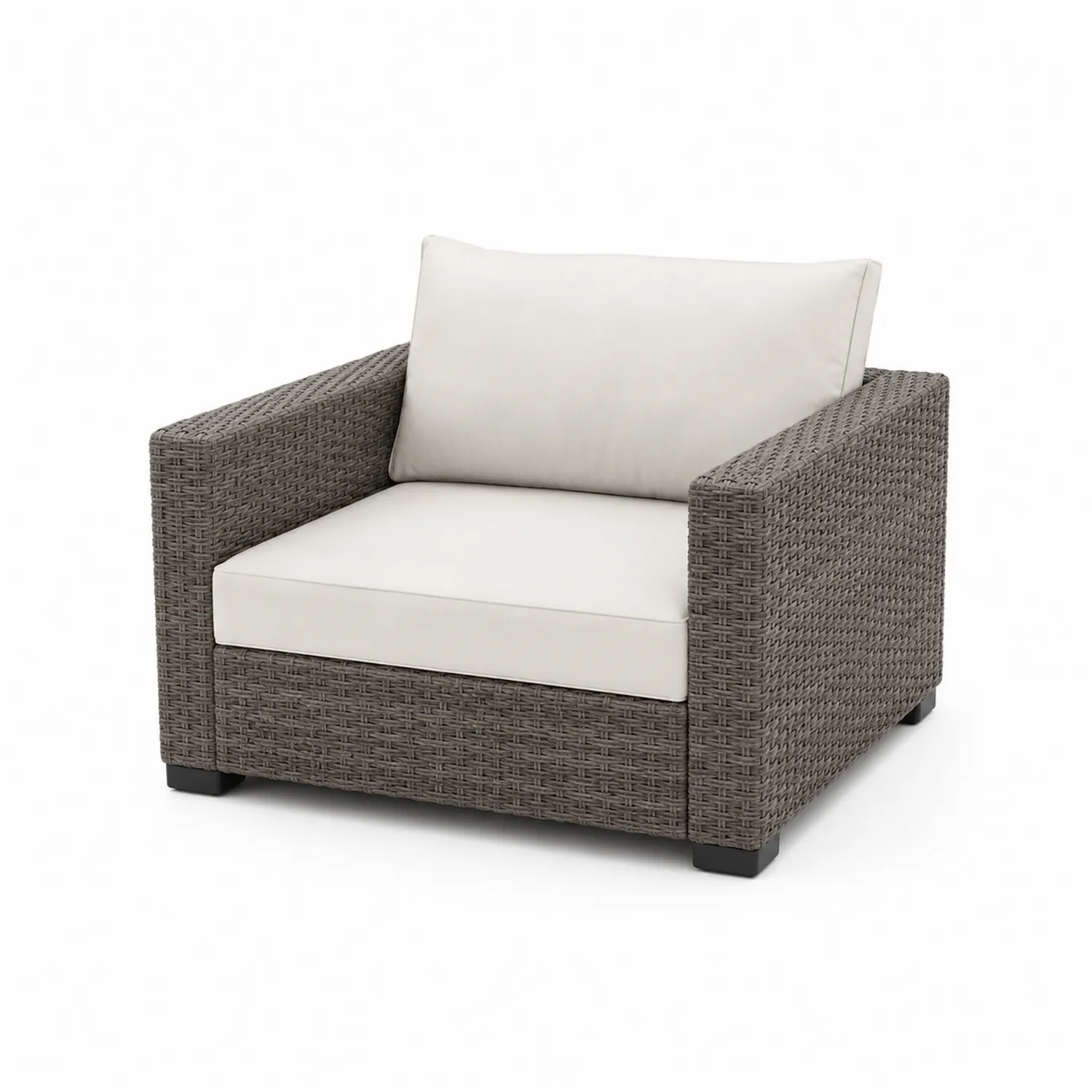 Gartensessel Polyrattan mit Schaumstoffkissen, 80x90x70 cm, Grau/Creme-Mivterra