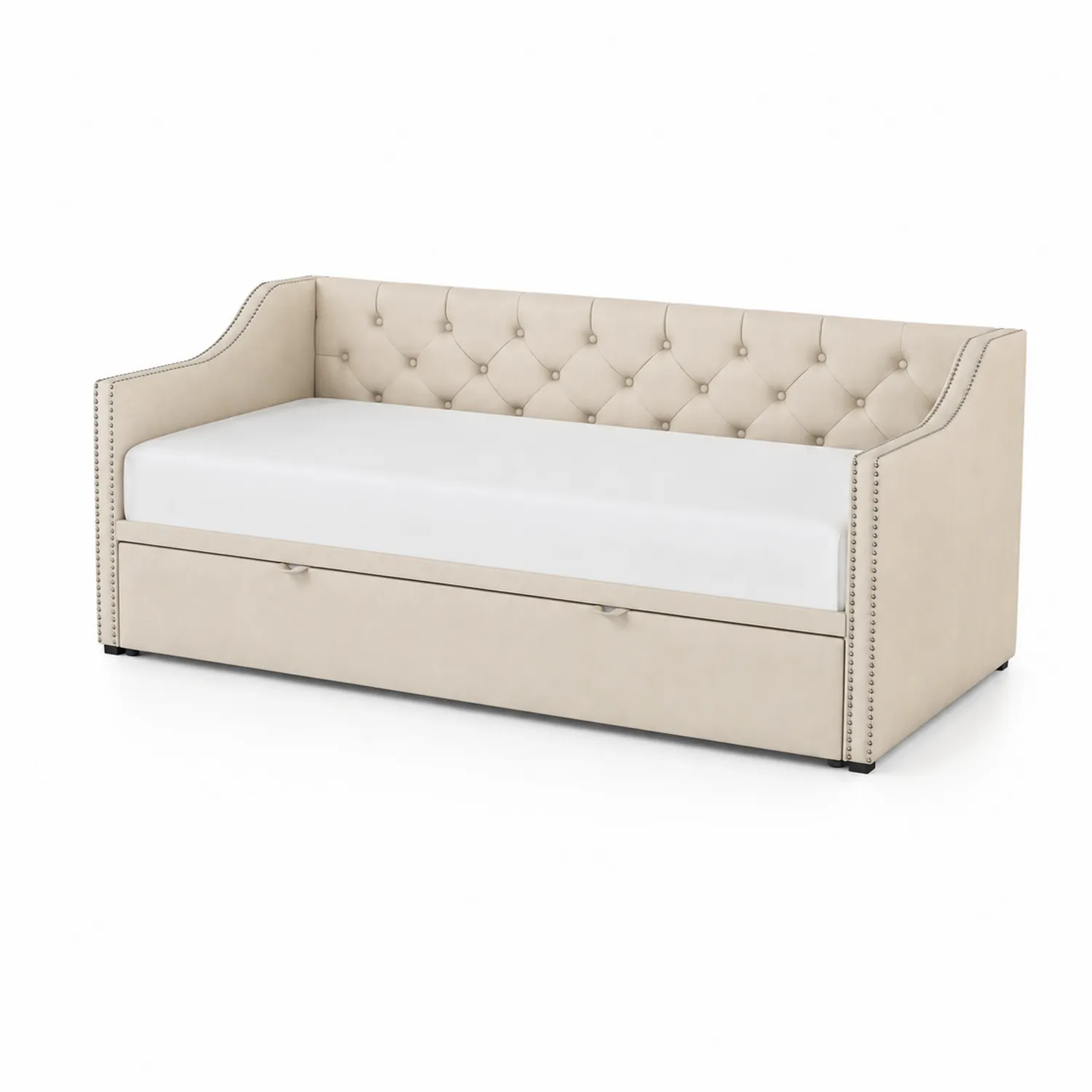 Tagesbett aus Kunstleder Beige mit Schublade 200x90 cm-Mivterra