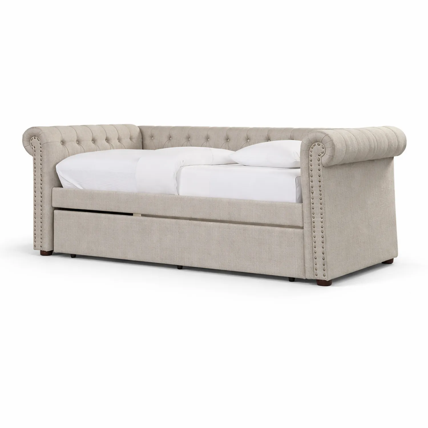 Tagesbett mit Stoffbezug 200x90 cm Beige