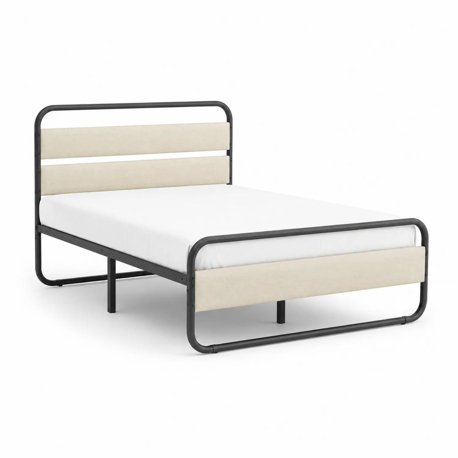 Metallbett mit Polyestergewebe 200x140 cm Schwarz/Beige