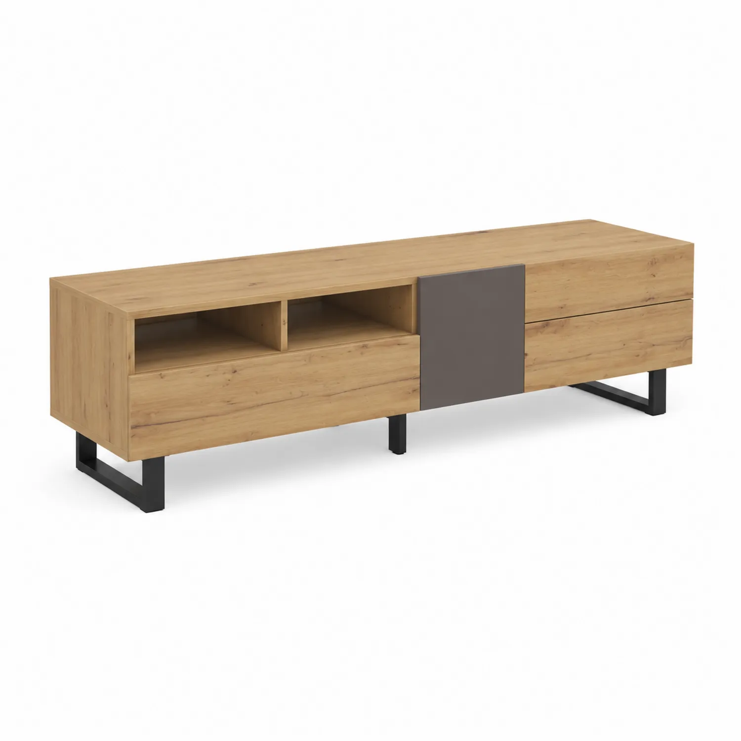 TV-Schrank aus Eichenholz mit Metallbeinen 180x40x45cm Natur/Grau