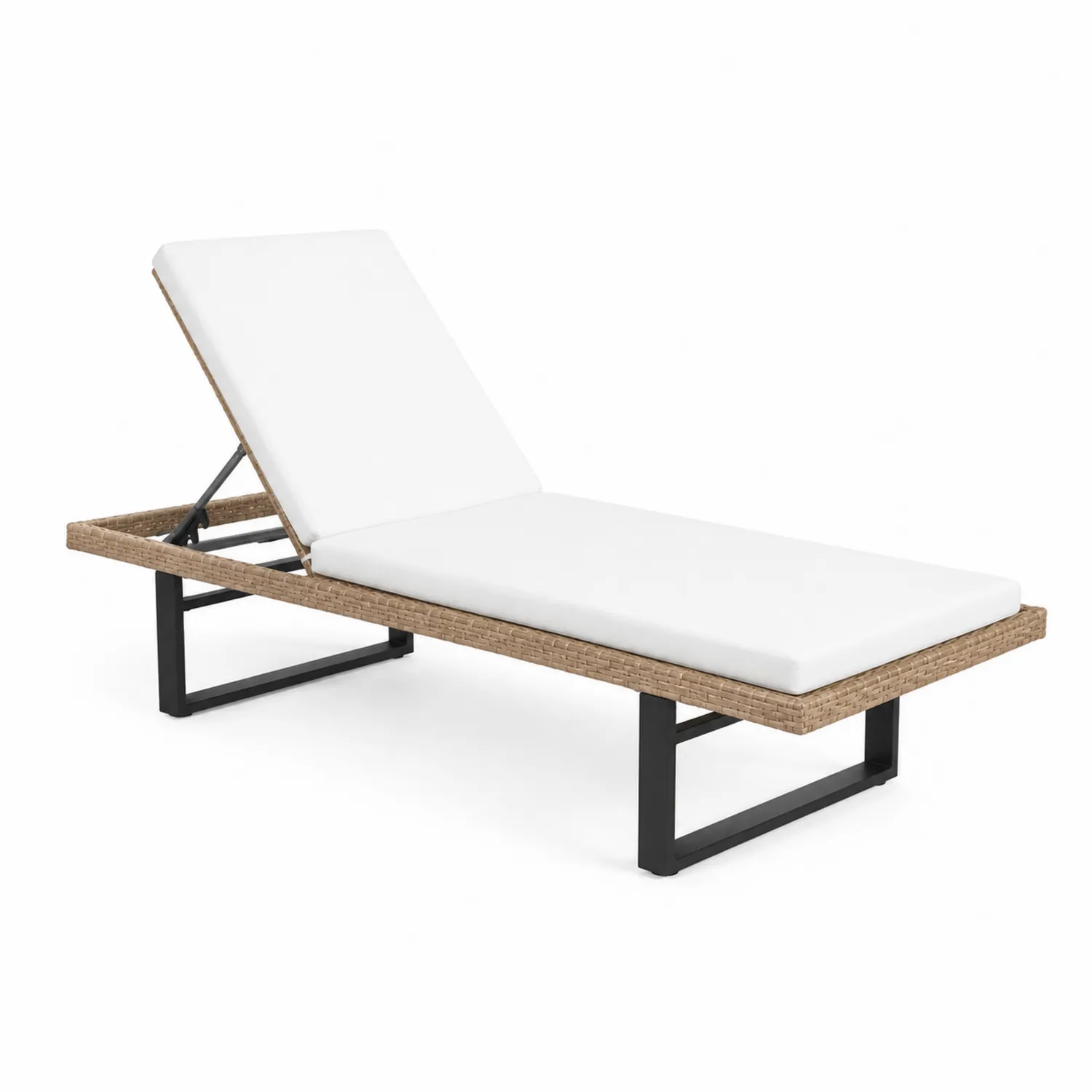 Rattan Sonnenliege mit Metallrahmen Weiß