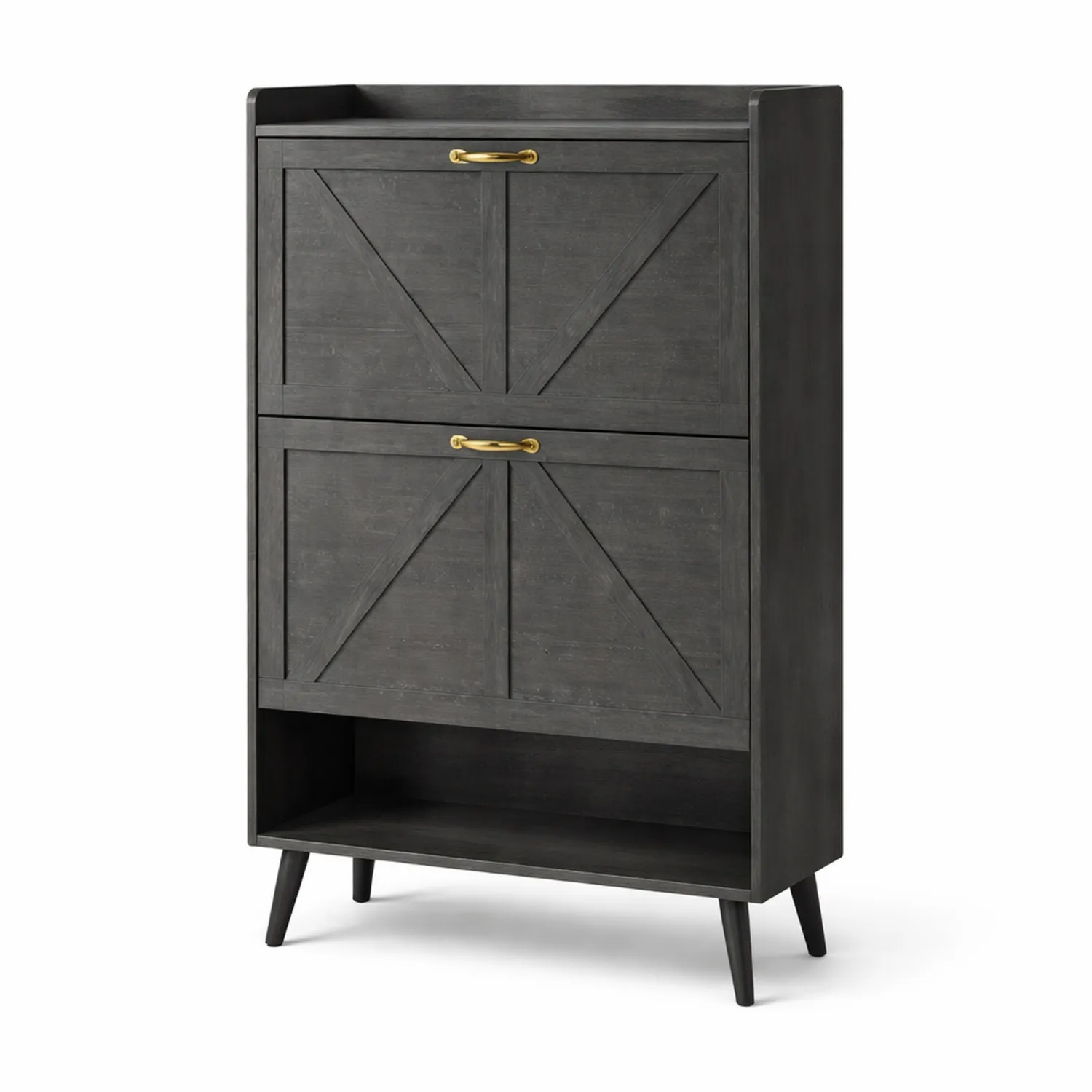 Schuhschrank Kiefernholz 120cm x 80cm x 40cm Schwarz