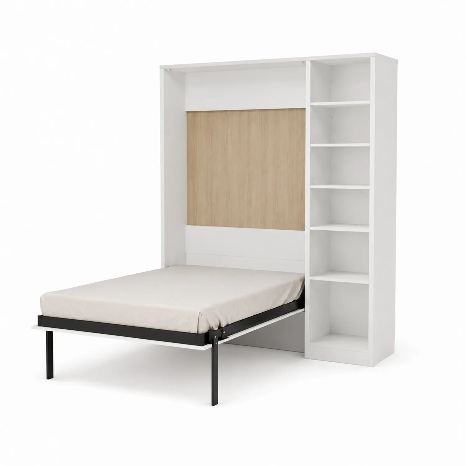 Klappbares Wandbett mit Regal Holz Weiß 200x140 cm