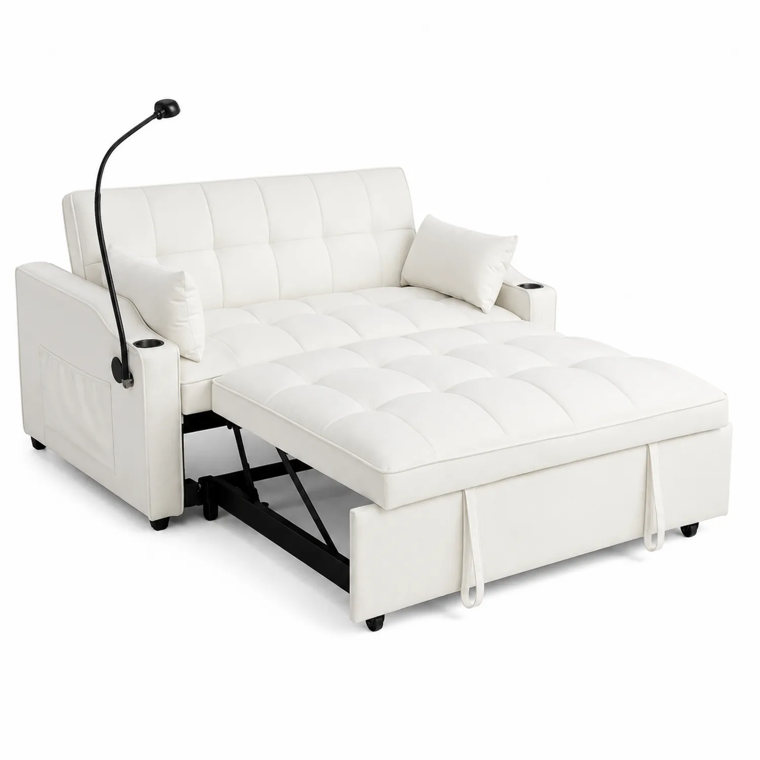 Schlafsofa Zweisitzer Kunstleder Weiß mit Leselampe