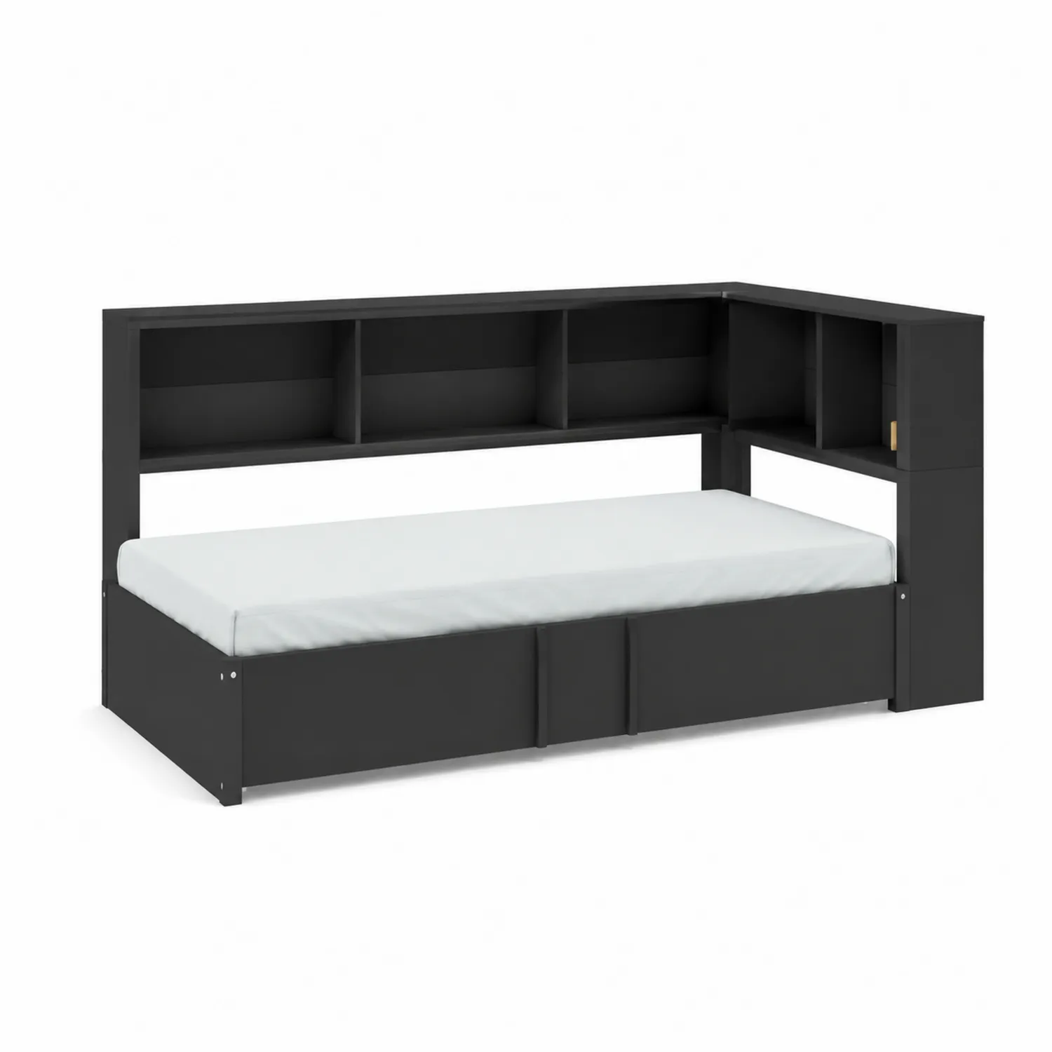 Schwarzes L-förmiges Tagesbett mit Regalen Holz 200x90 cm