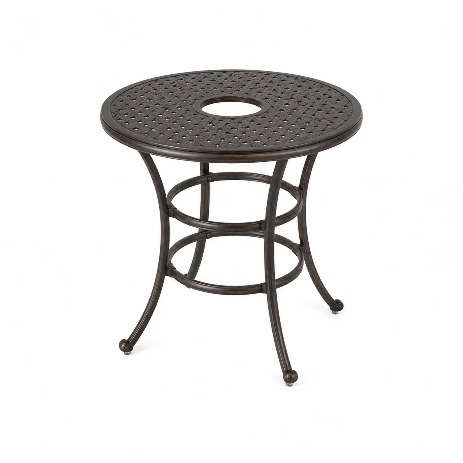 Runder Aluminium-Gartentisch mit Schirmloch Braun