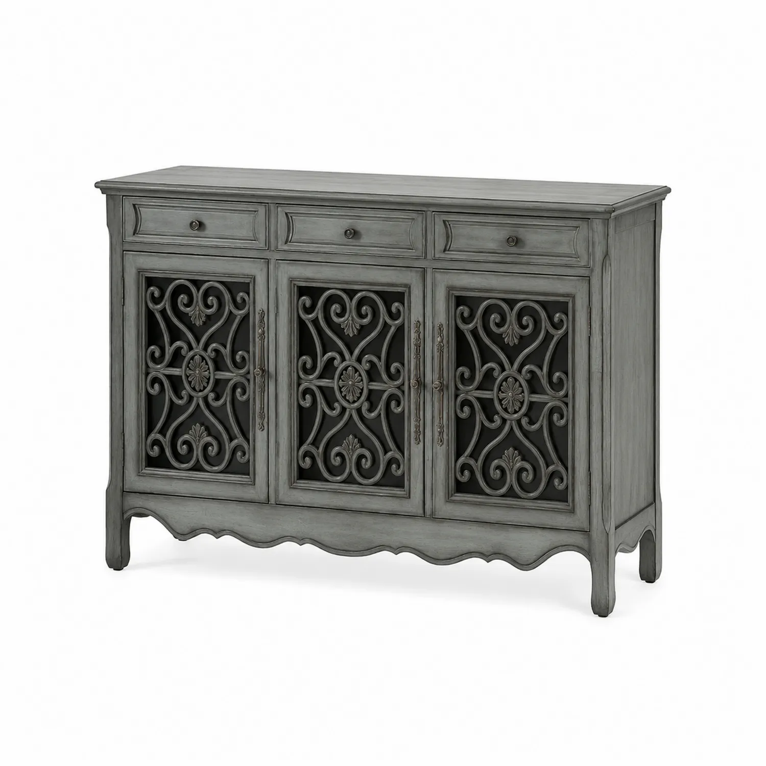 Sideboard Holz mit Metallverzierungen Grau