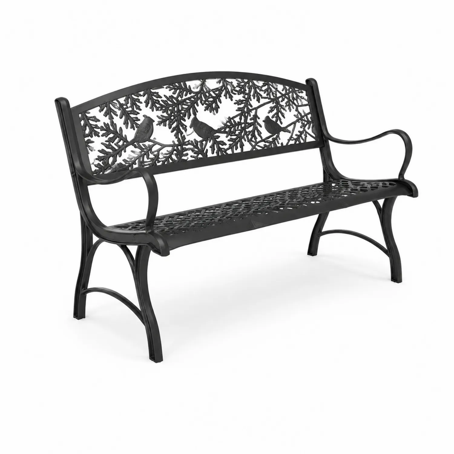 Gartenbank aus Gusseisen mit Vogelmotiv Schwarz