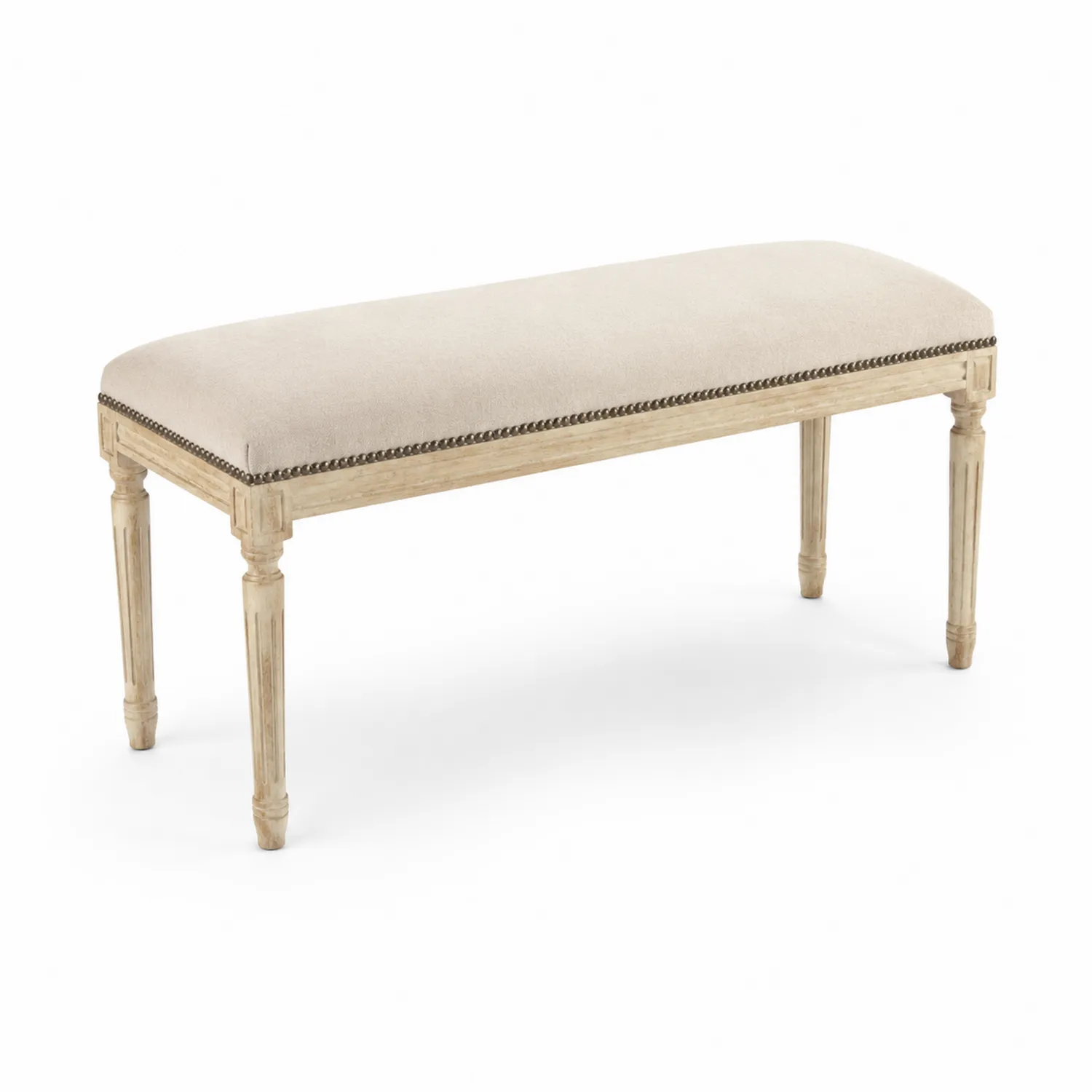 Leinen- und Holzbank 120 cm Beige