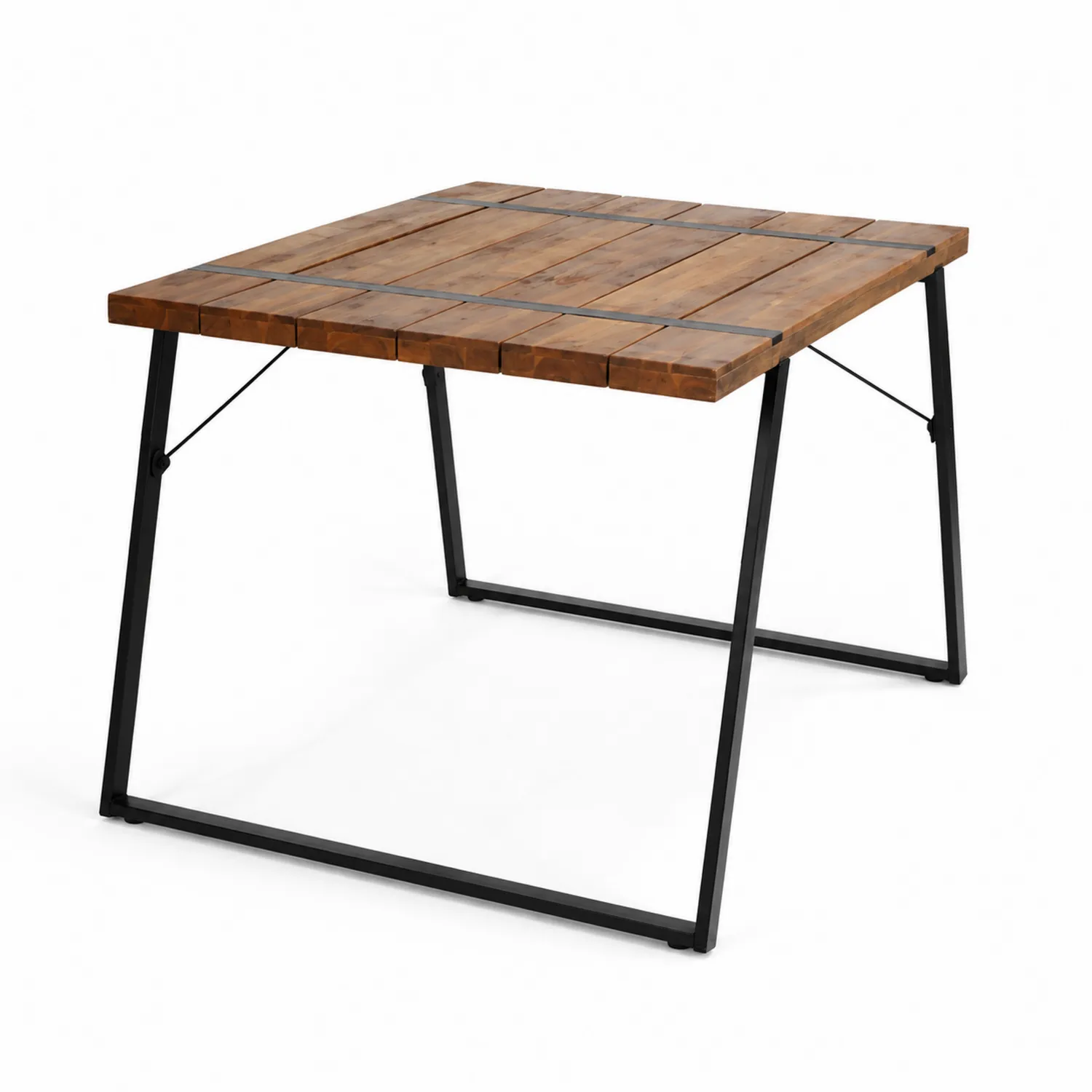 Holz und Metall Gartentisch Quadratisch 90x90x75 cm Braun/Schwarz