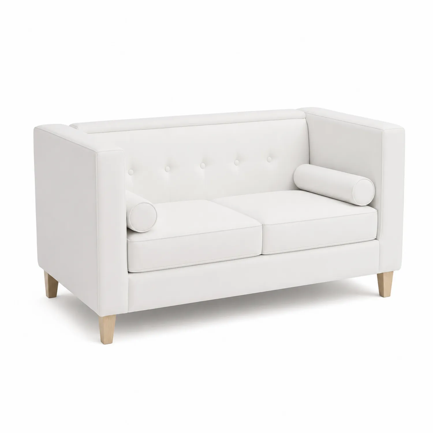 Zweisitzer Sofa PU-Leder Weiß Naturholz 150x85x75 cm
