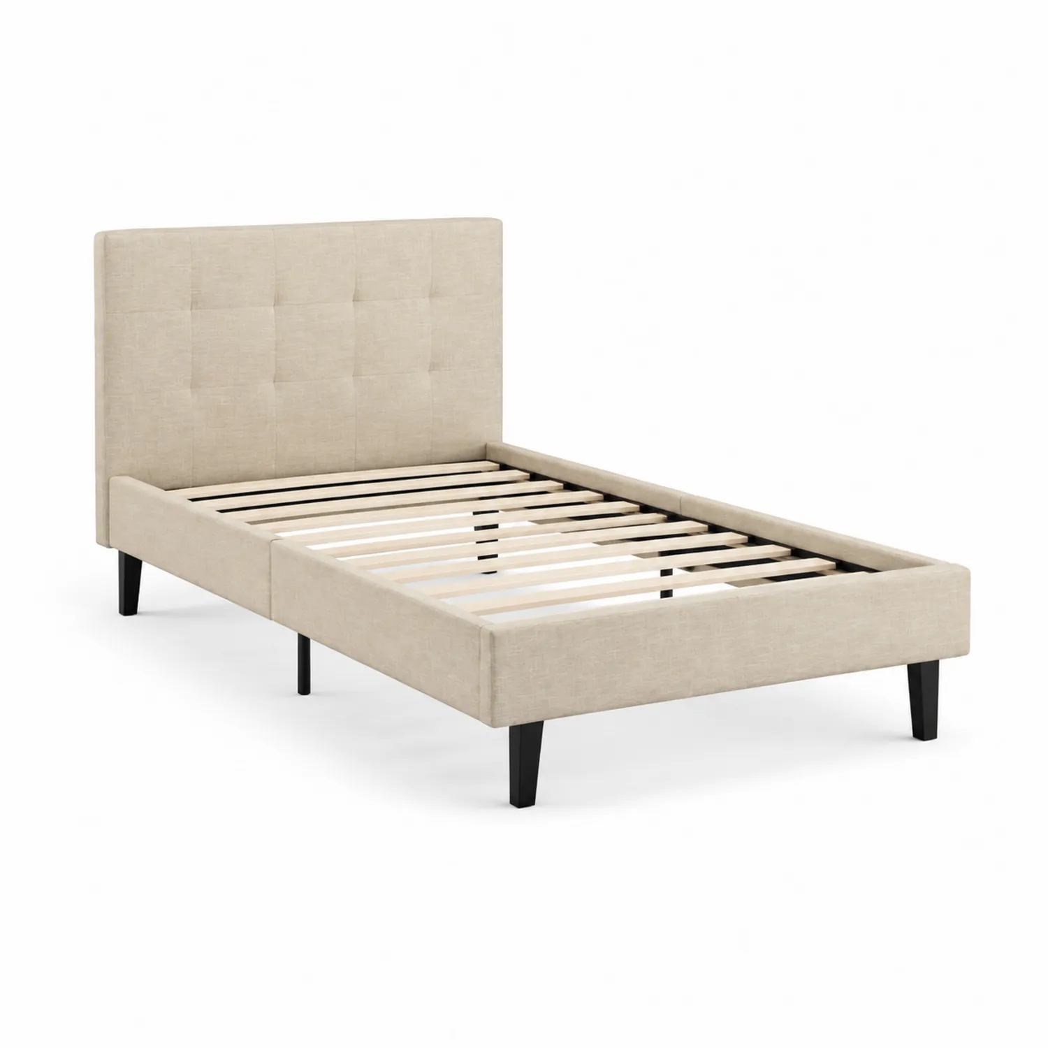 Einzelbett Holz mit Kopfteil Stoff Beige 200x90 cm