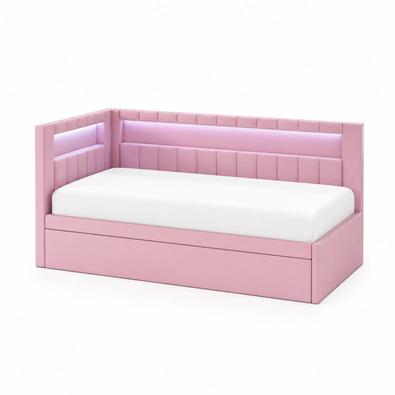 Tagesbett mit LED Kunstleder 200x90 cm Rosa