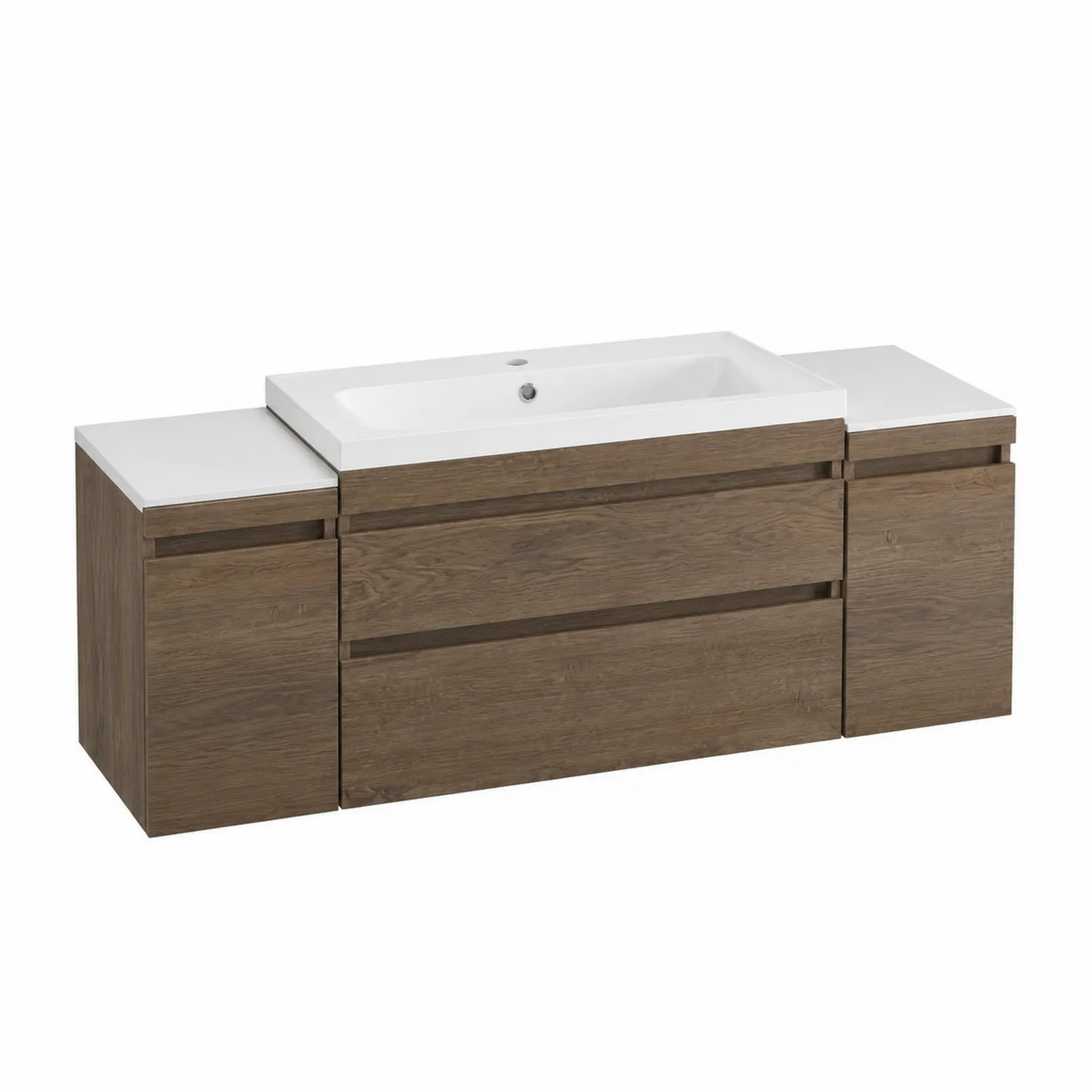 Holz-Keramik-Waschtisch, rechteckig, 180cm, Braun/Weiß