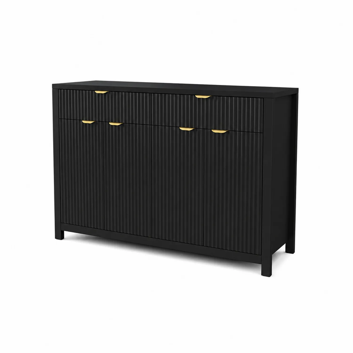 MDF Buffetschrank Schwarz mit Goldgriffen 120x40x90 cm