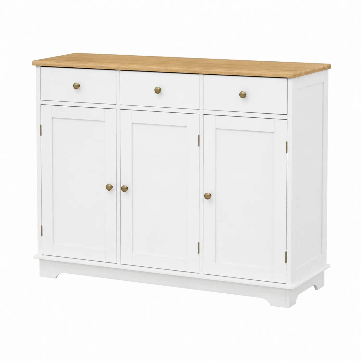Buffetschrank aus Kiefernholz mit 3 Türen und 3 Schubladen, Weiß/Naturholz