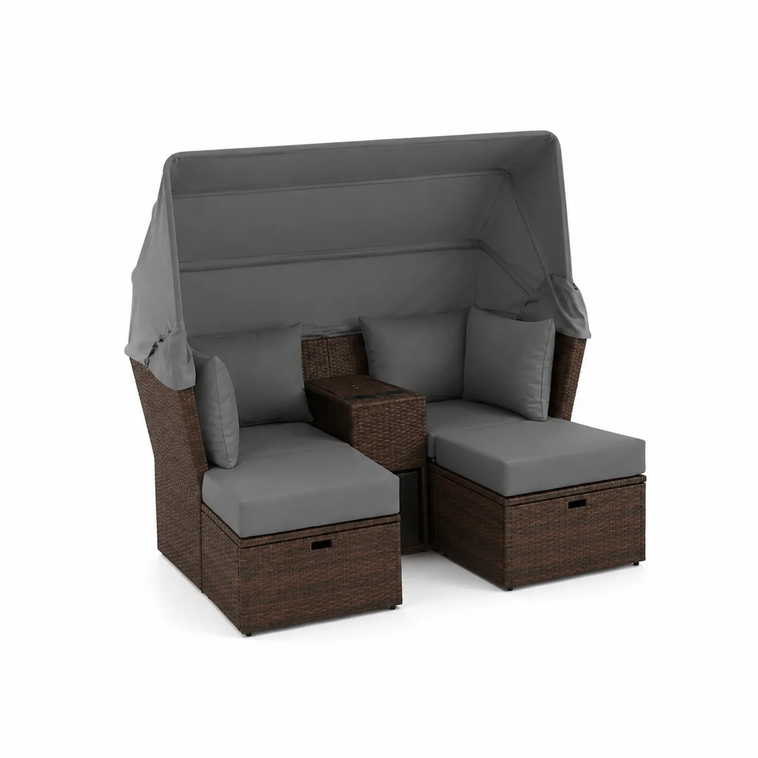 Gartensofa Set mit Verstellbarem Dach Polyrattan Grau/Braun